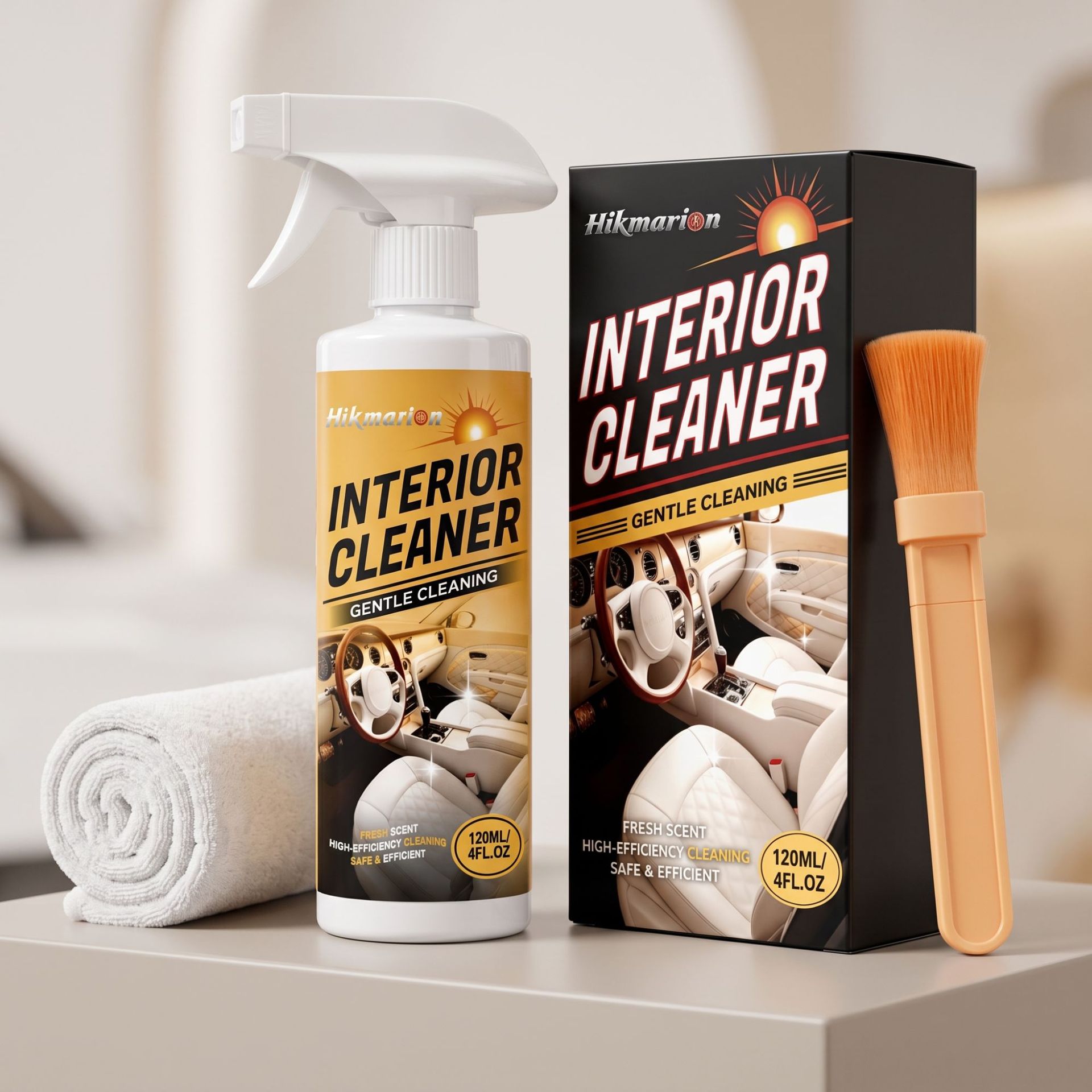 Autoinnenreiniger Für Ledersitze Und Armaturenbrett Zum Polieren Und Aufbereiten – 120 Ml X 1 + Tuch X 1 + Bürste X 1 -- Biemmedue