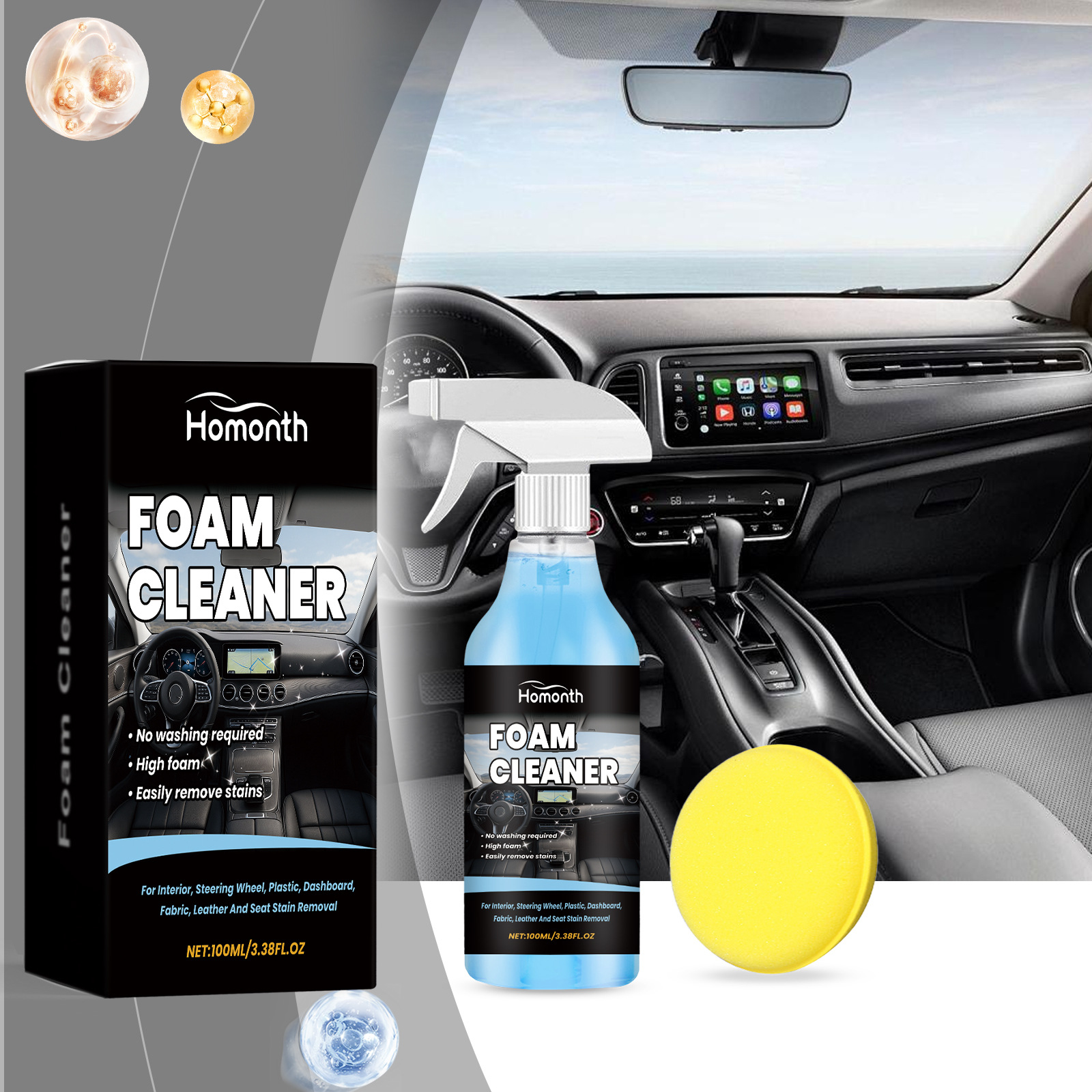 Autoinnenreinigungsspray: Sanfte Reinigung, Fleckenentfernung Und Pflege Von Leder, Stoffen Und Kunststoffen Für Unterwegs. Schaumreiniger: 100 Ml, Schwamm. -- Biemmedue