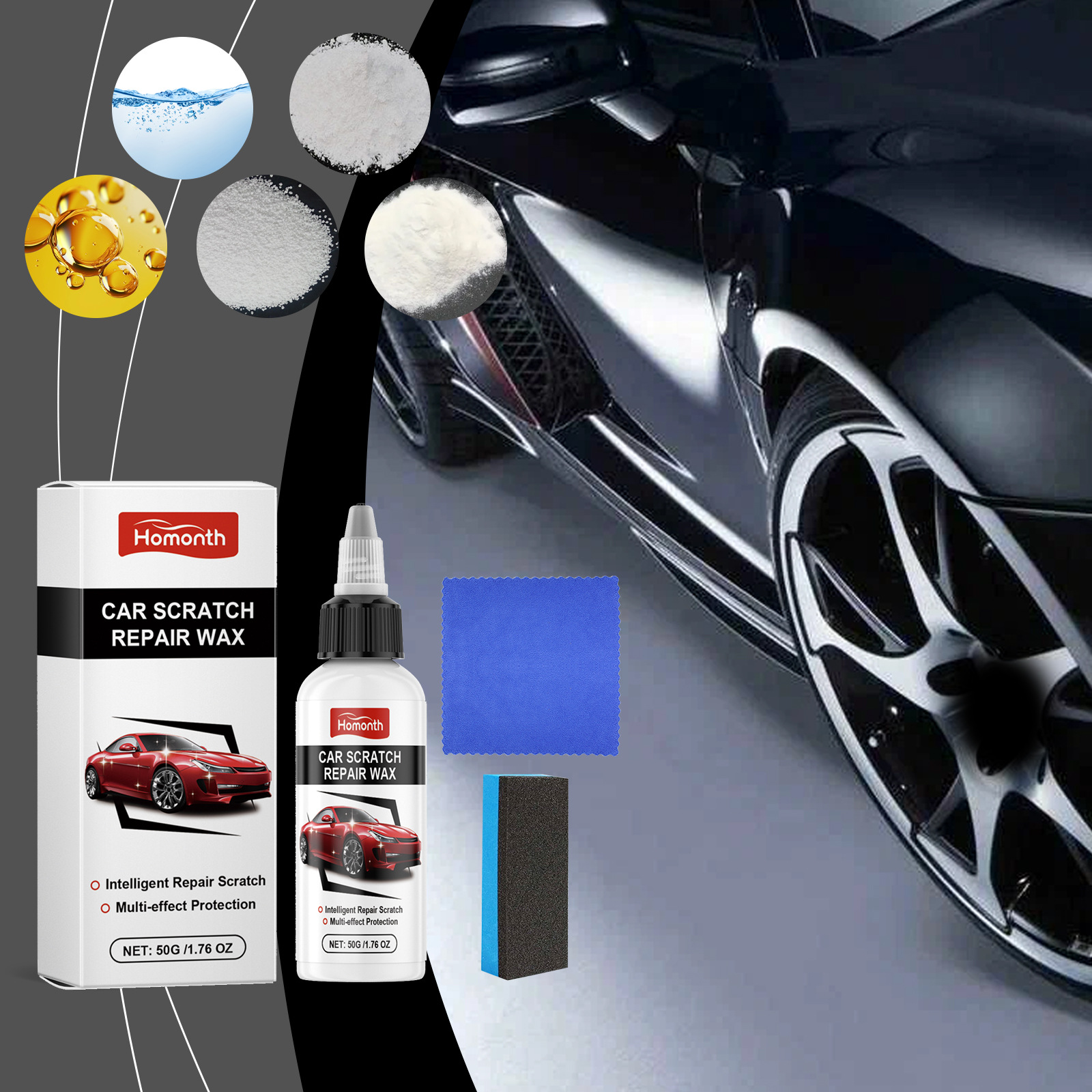 Autokratzerpflegecreme – Fleckenentfernung, Reinigung, Politur, Kratzerreparatur Und Detailpflegecreme – 50 G + Schwamm1 + Handtuch1 -- Biemmedue