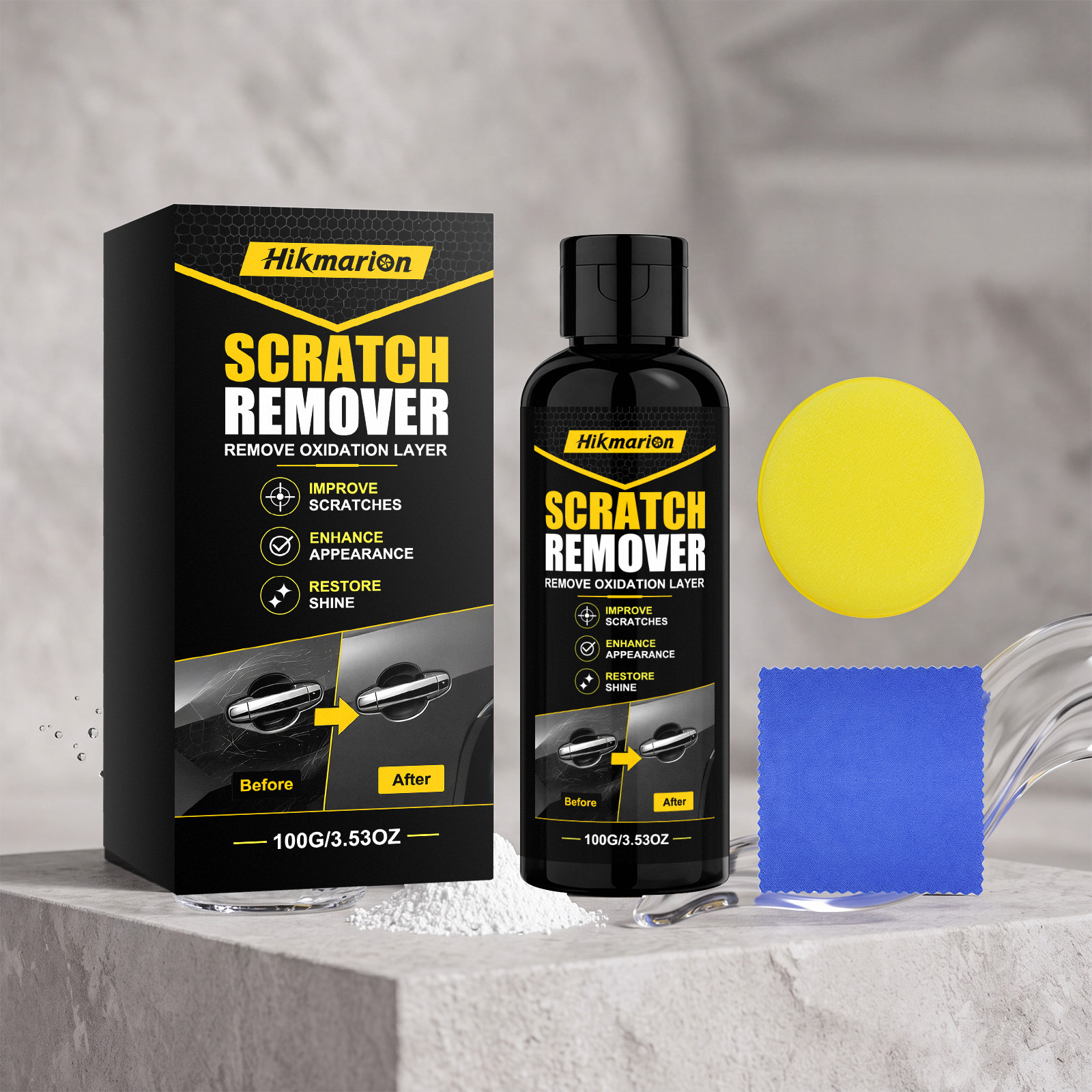 Autokratzerentfernungsset – Set Zur Reparatur, Reinigung Und Aufbereitung Von Autolackkratzern – 100 G X 1, Schwamm X 1, Tuch X 1 -- Biemmedue