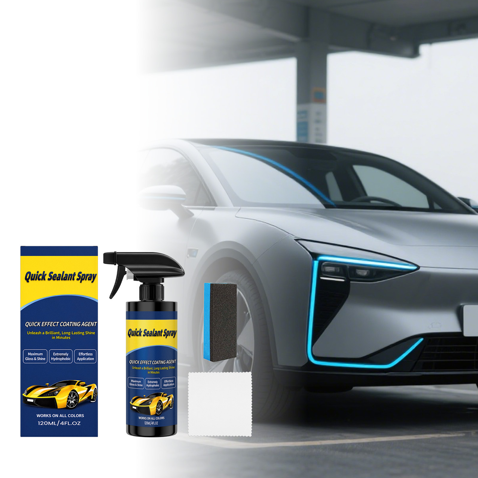 Autolack-pflegeset – Tägliche Reinigung, Pflege, Auffrischung Und Glanzverbesserung Des Autolacks – 120 Ml + Handtuch1 + Schwamm1 -- Biemmedue