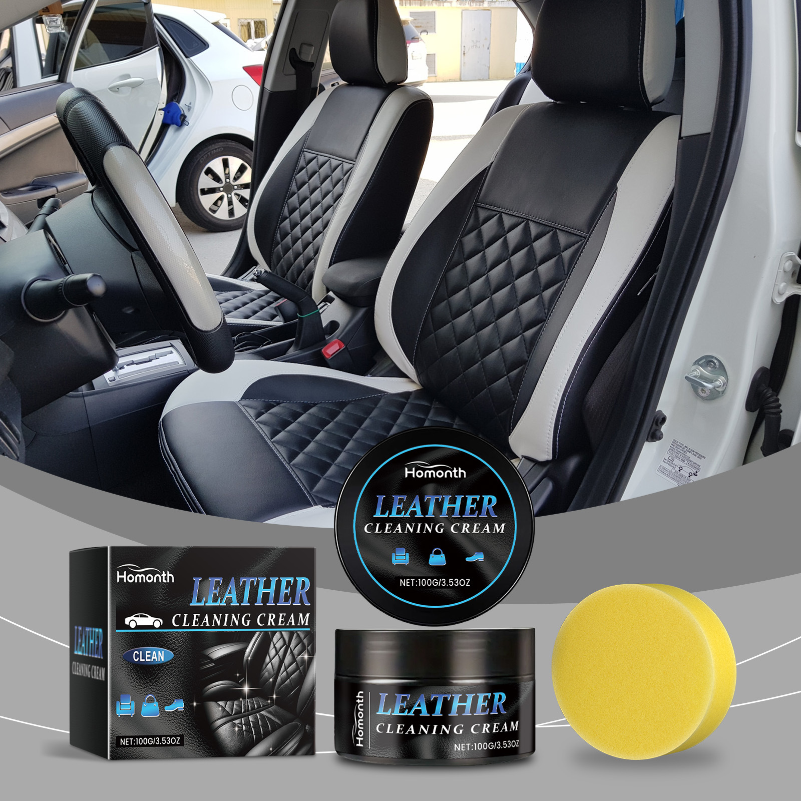 Autolederpflegecreme – Pflege, Fleckenentfernung, Aufbereitung, Reinigung Und Pflege Von Autoleder – 100 G + 1 Schwamm -- Biemmedue