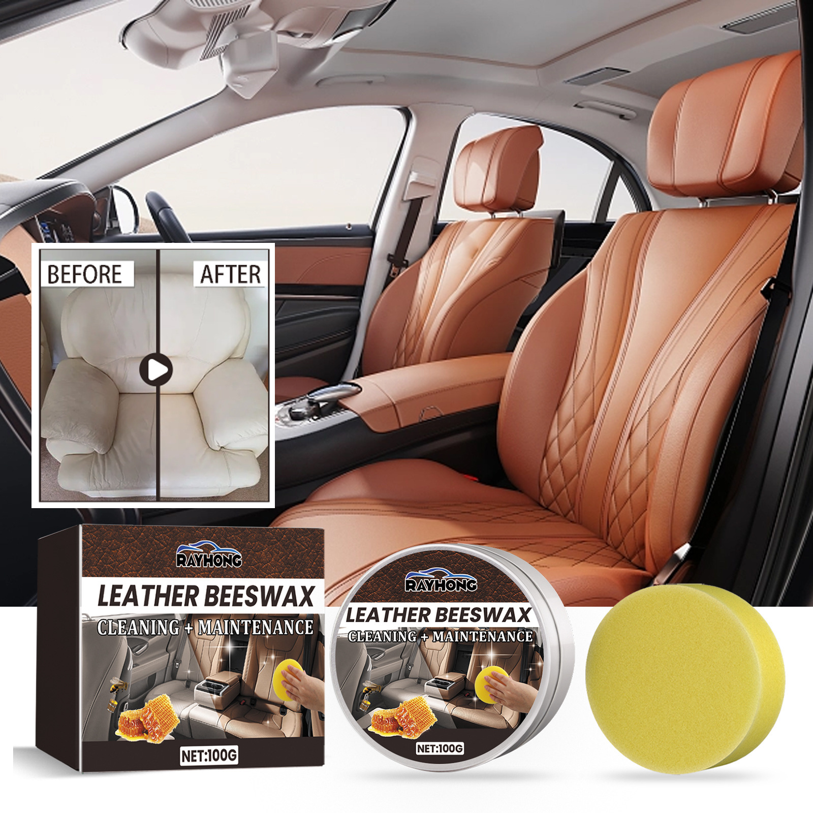 Autolederpflegecreme Für Beschädigte Ledersitze Und Sofas – 100 G 1 + 1 Schwamm -- Dtekgaz