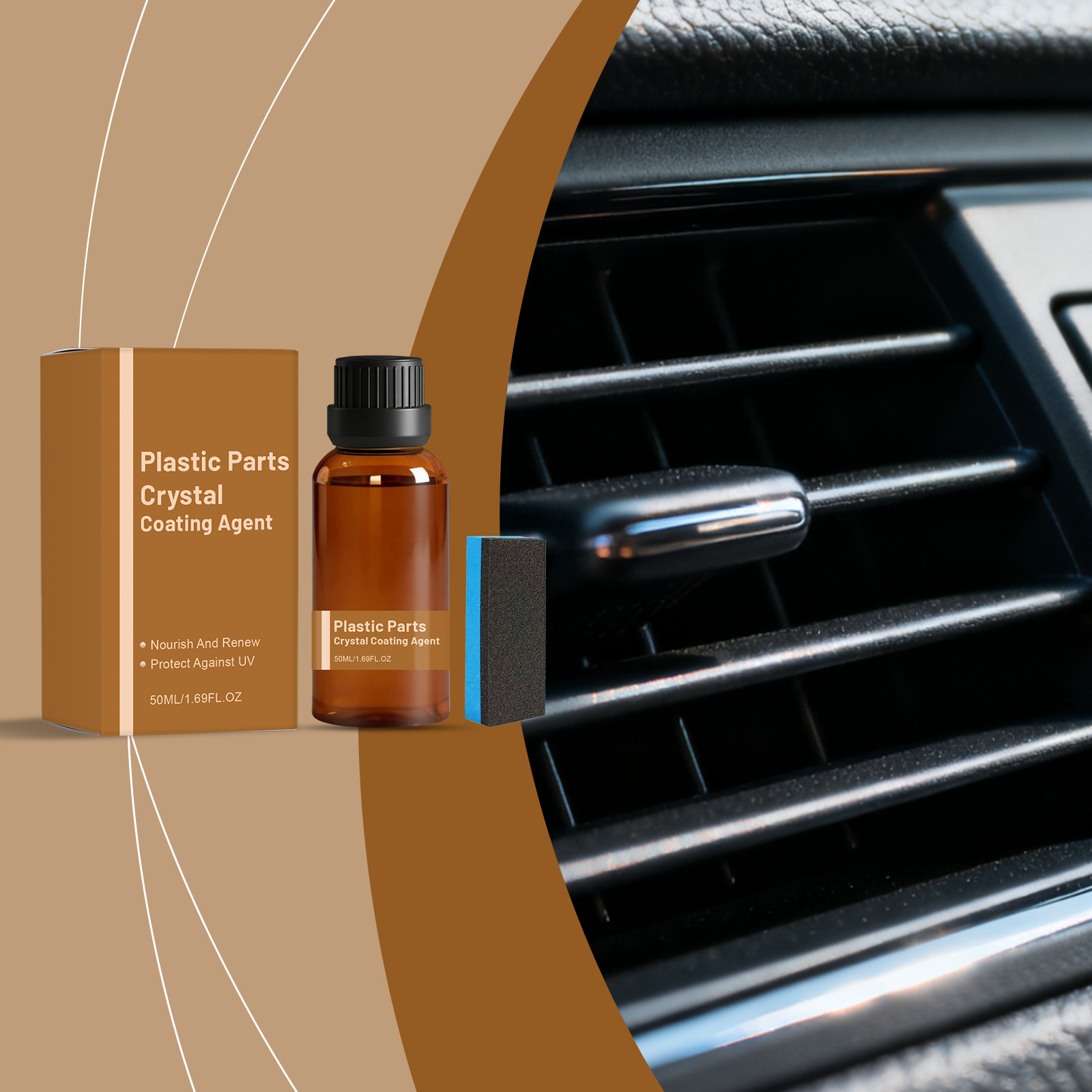 Autopflegeprodukt Für Kunststoffteile Im Innenraum: Reinigung, Fleckenentfernung, Glanzwiederherstellung, Abwischen, Schutz Von Kunststoffoberflächen – 50 Ml × 1, Schwamm × 1 -- Biemmedue