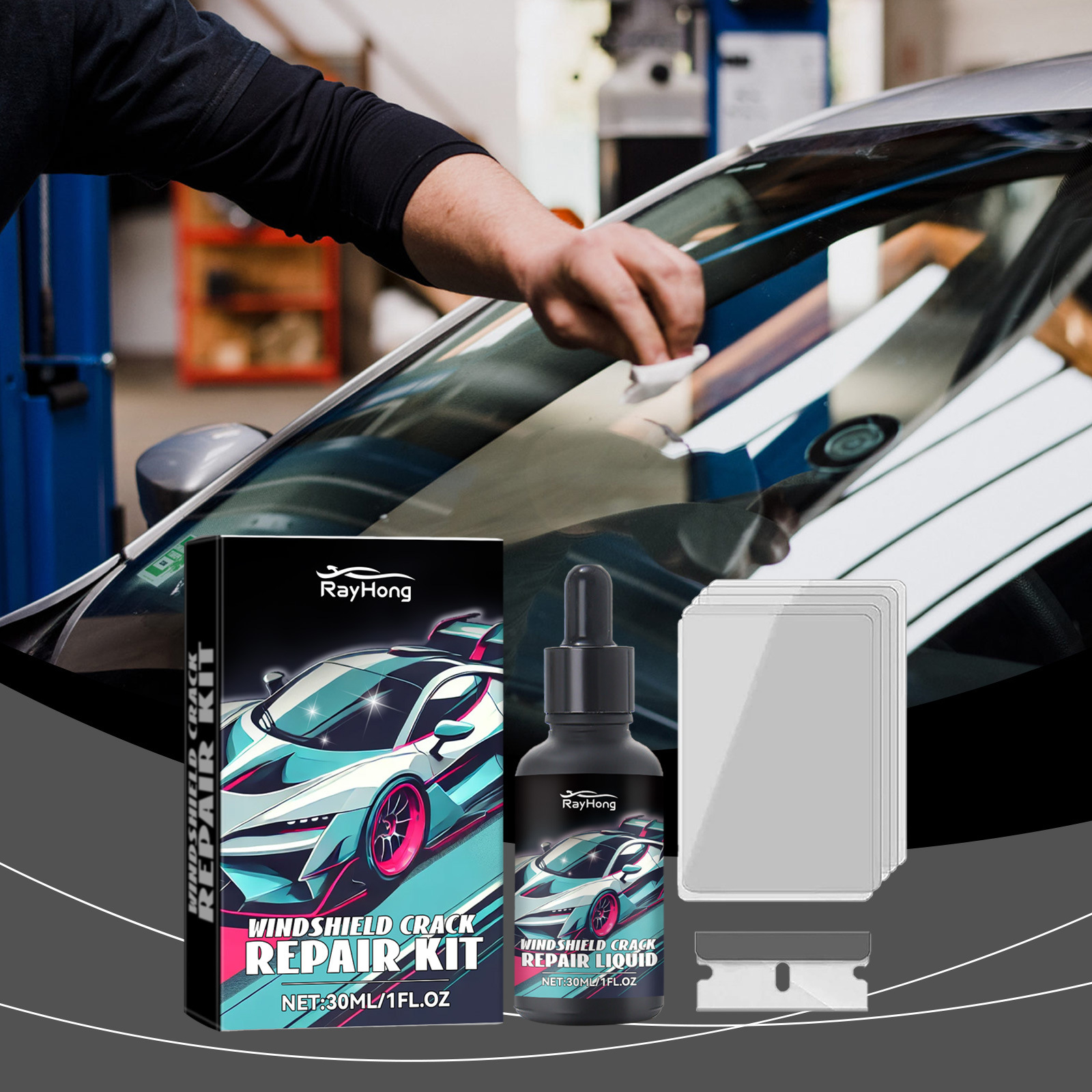 Autoscheiben-reparaturset – 30 Ml + Klinge 1 + Härter 5 -- Dtekgaz