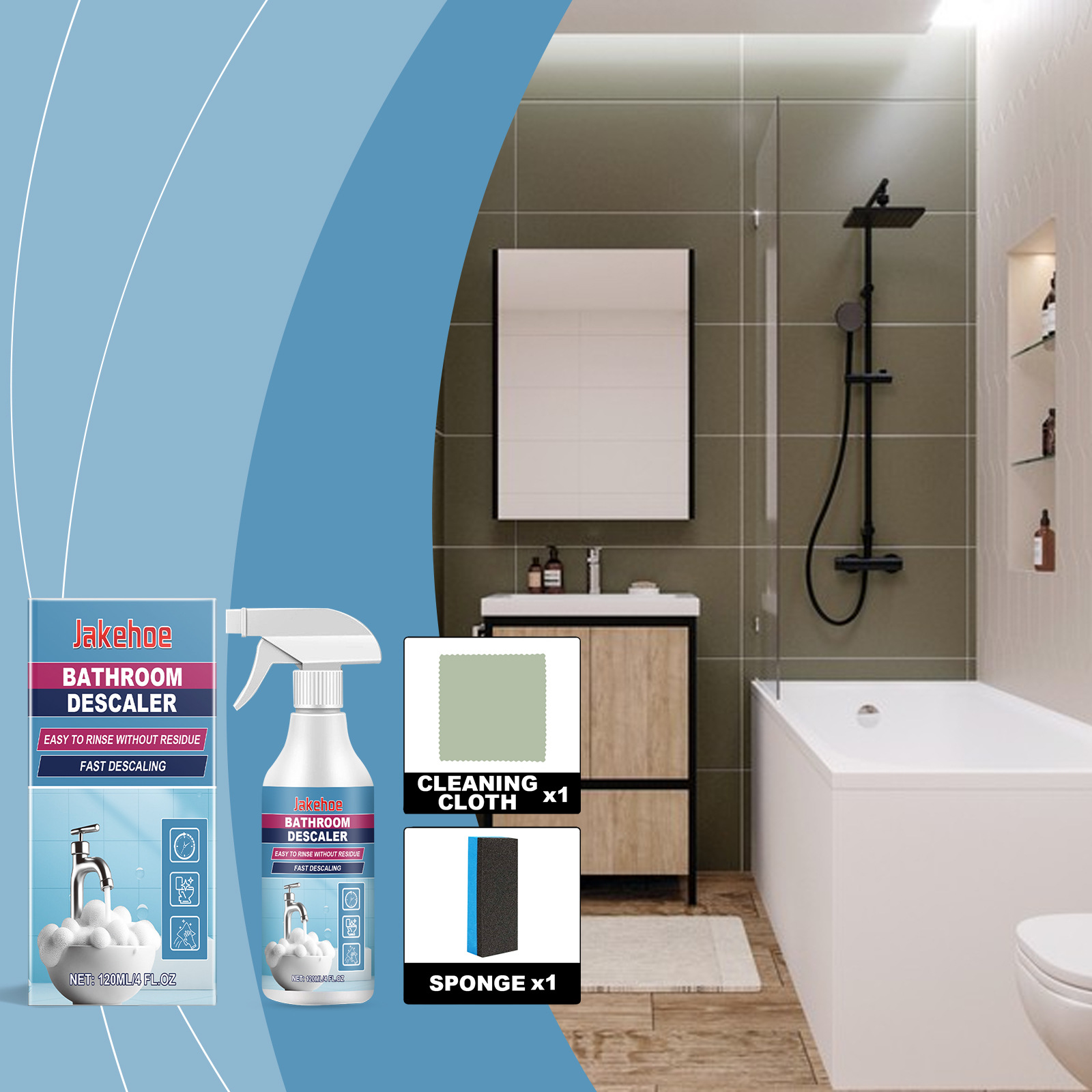 Badreiniger Für Toiletten Und Wasserhähne – Multifunktionsreiniger (120 Ml + Schwamm + Reinigungstuch) -- Dtekgaz