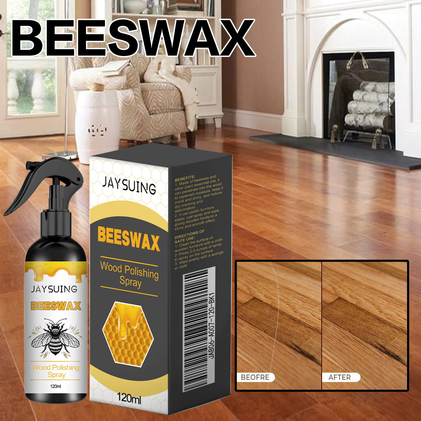 Bienenwachs-holzpolierspray Für Möbel Und Fußböden, Kratzerreparatur- Und Renovierungsspray – 120 Ml -- Dtekgaz