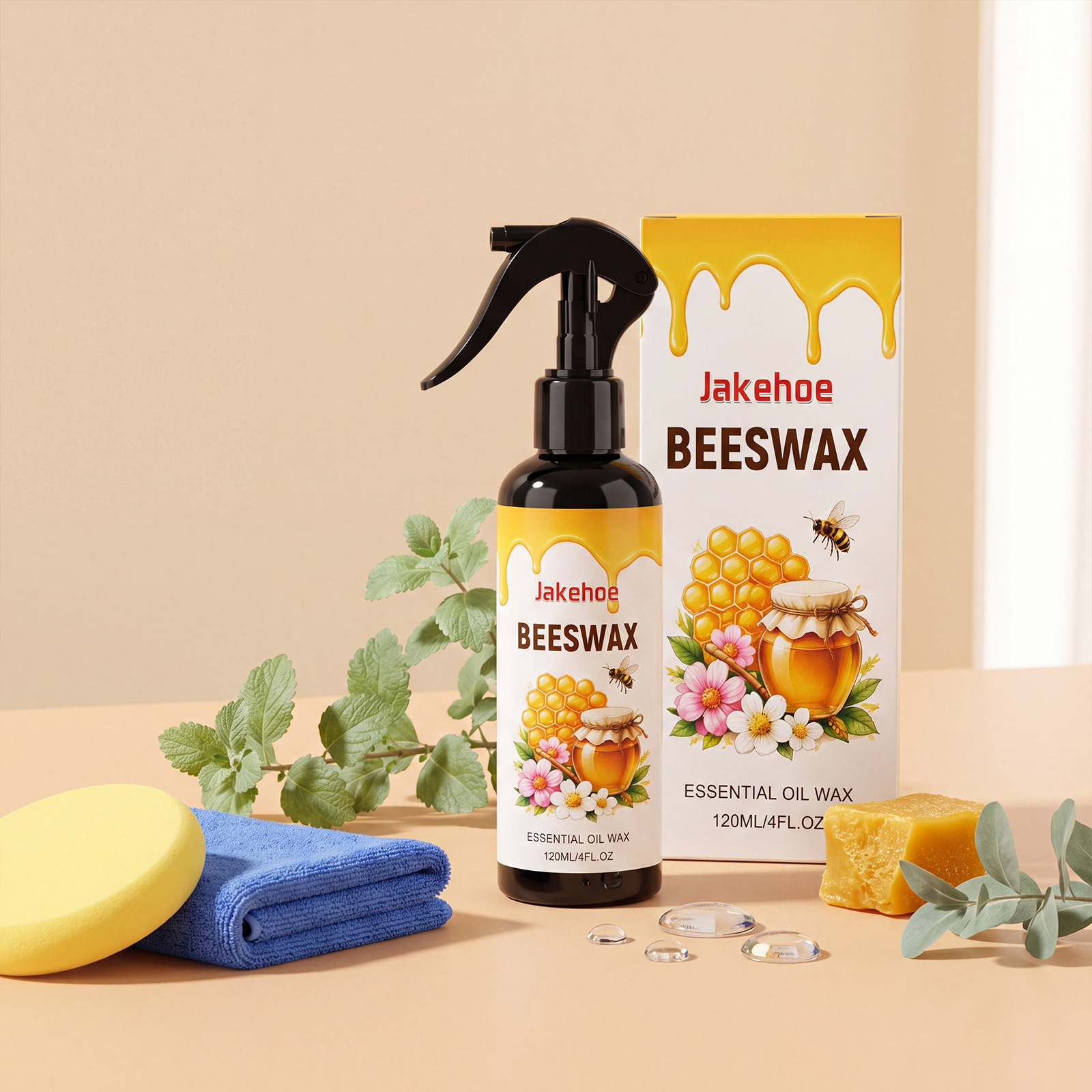Bienenwachs-holzpoliermittel Zum Reinigen, Pflegen, Polieren Und Aufhellen Von Holzmöbeloberflächen – 120 Ml + 1 Tuch + 1 Schwamm -- Biemmedue