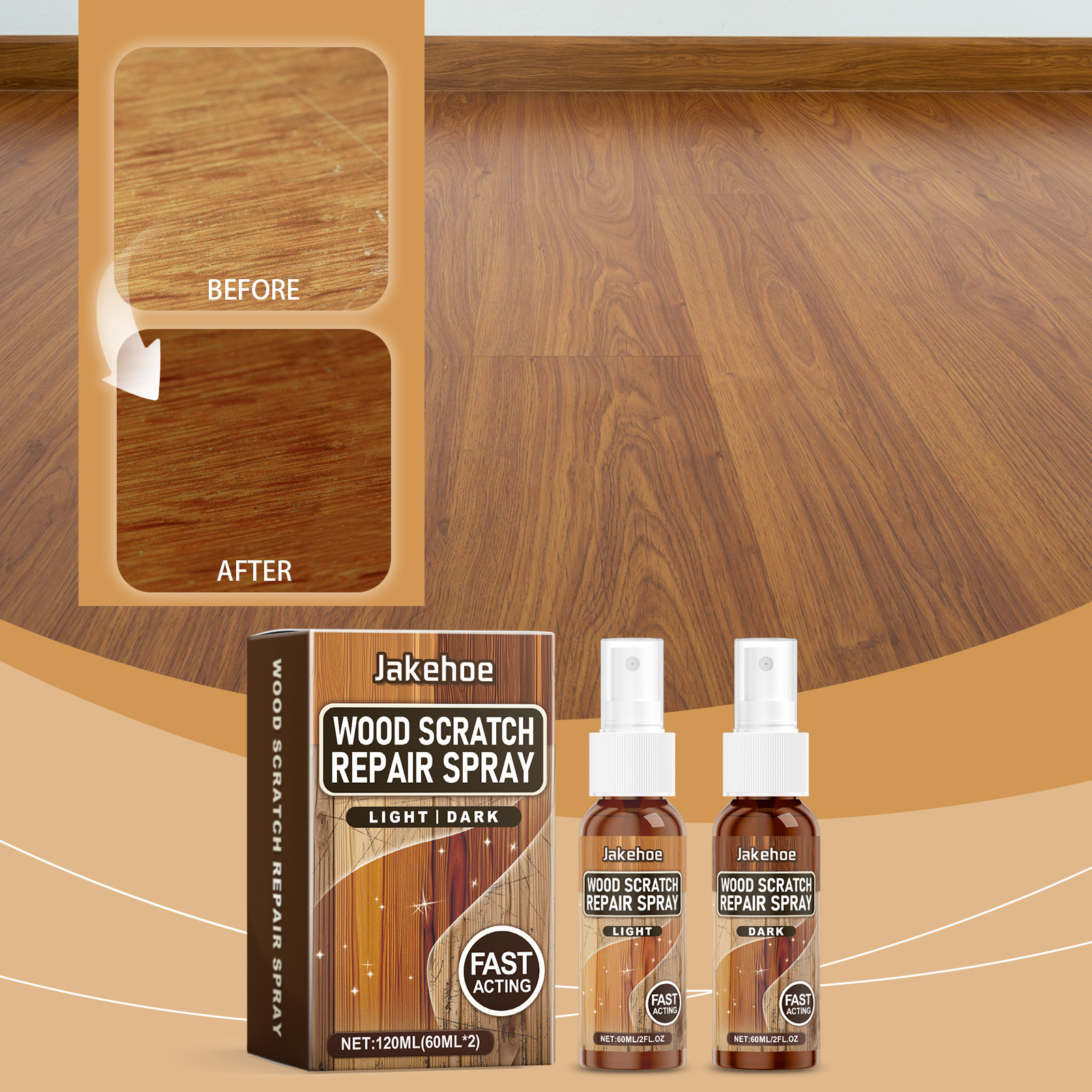Bodenrenovierungs- Und Reparaturmittel, Kratzerreparaturspray Für Holzmöbelböden, Renovierungs- Und Aufhellungsmittel -- 120 Ml (60 Ml 2) -- Biemmedue