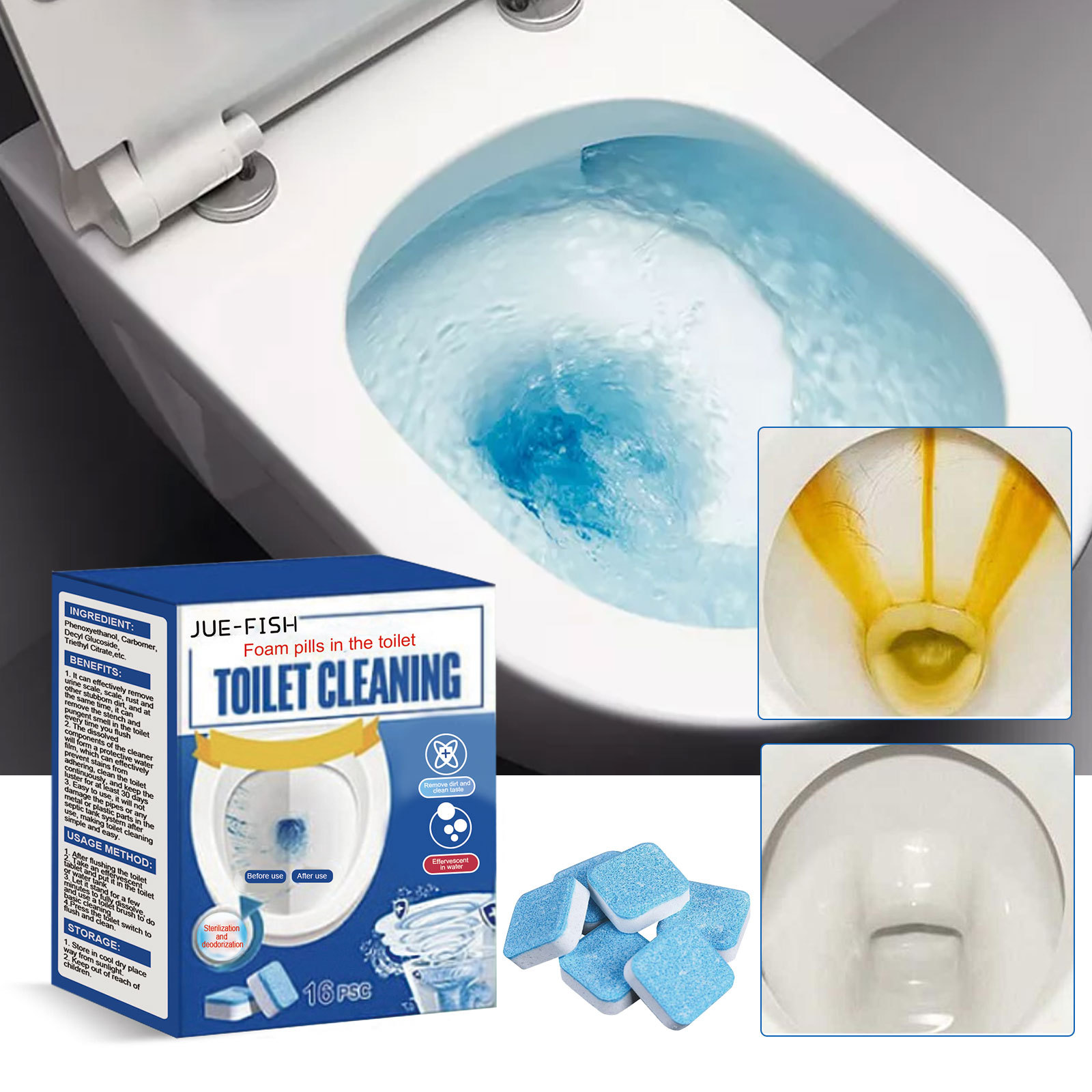 Brausetabletten Für Die Wc-reinigung, Fleckenentfernung (auch Urinflecken), Geruchsneutralisierung Und Für Einen Angenehmen Duft – 16 Stück/packung -- Biemmedue