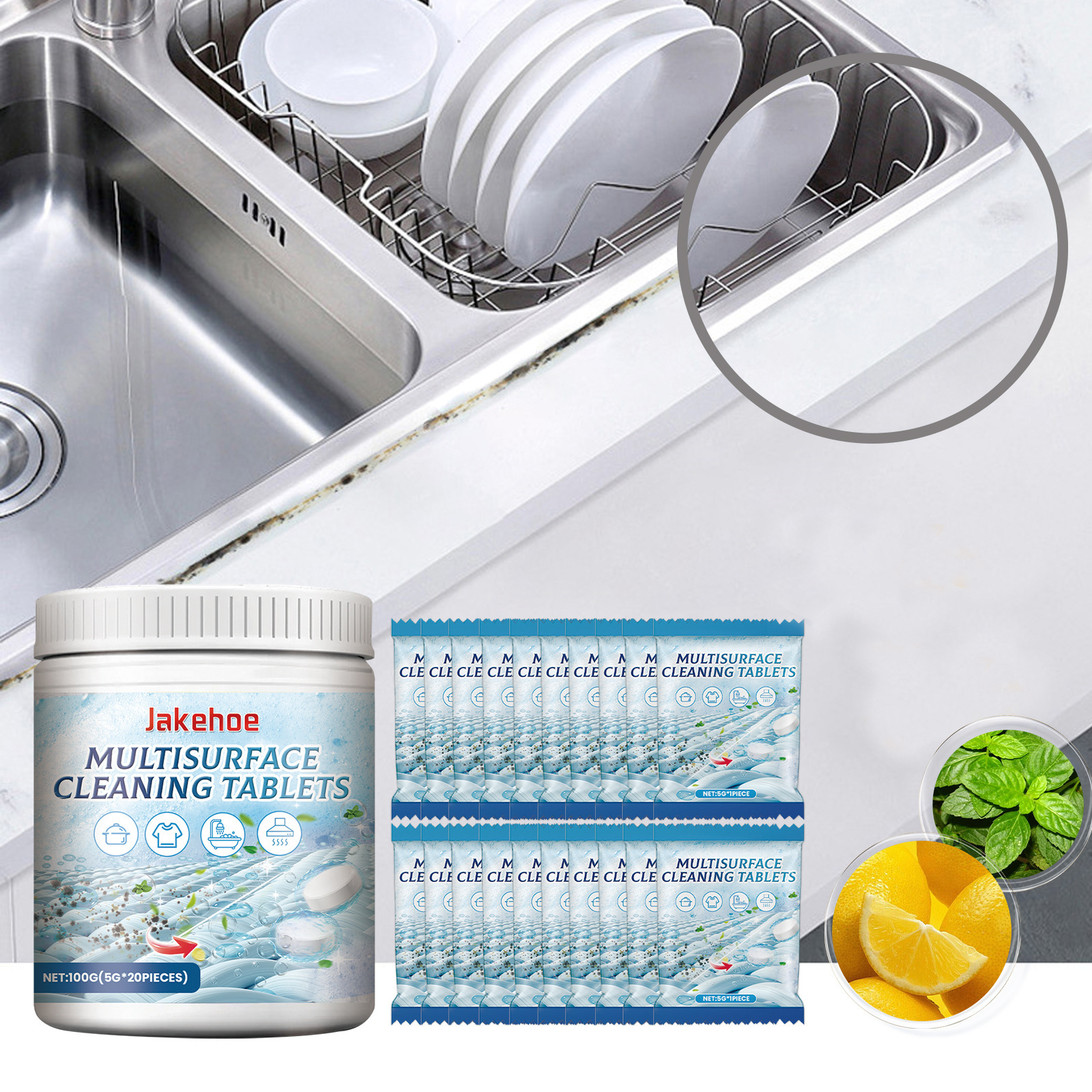 Brausetabletten Zur Reinigung Verschiedener Oberflächen Wie Herdplatten, Fliesen, Badezimmer Und Küchen – 100 G (5 G X 20 Tabletten) Zur Entfernung Von Schimmel Und Schmutz. -- Biemmedue