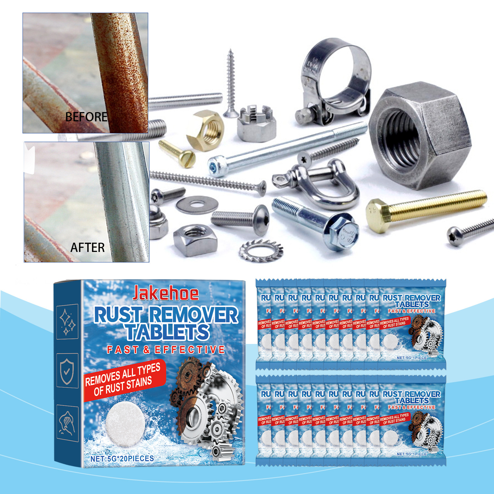Brausetabletten Zur Rostentfernung Und Reinigung – Vielseitige Brausetabletten Zur Reinigung, Rostentfernung Von Metall, Rostvorbeugung Und Haushaltsreinigung – 5 G × 20 Stück -- Biemmedue