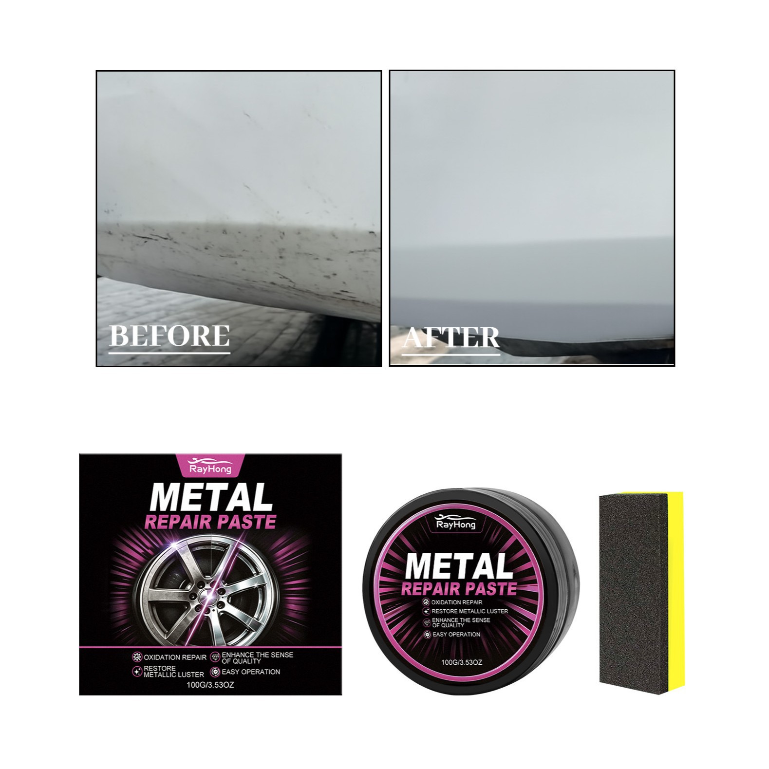 Chrompflegecreme Für Autos – Rostentfernung, Polieren Und Tägliche Reinigung Von Verchromten Oberflächen – 100 G + Schwamm1 -- Biemmedue