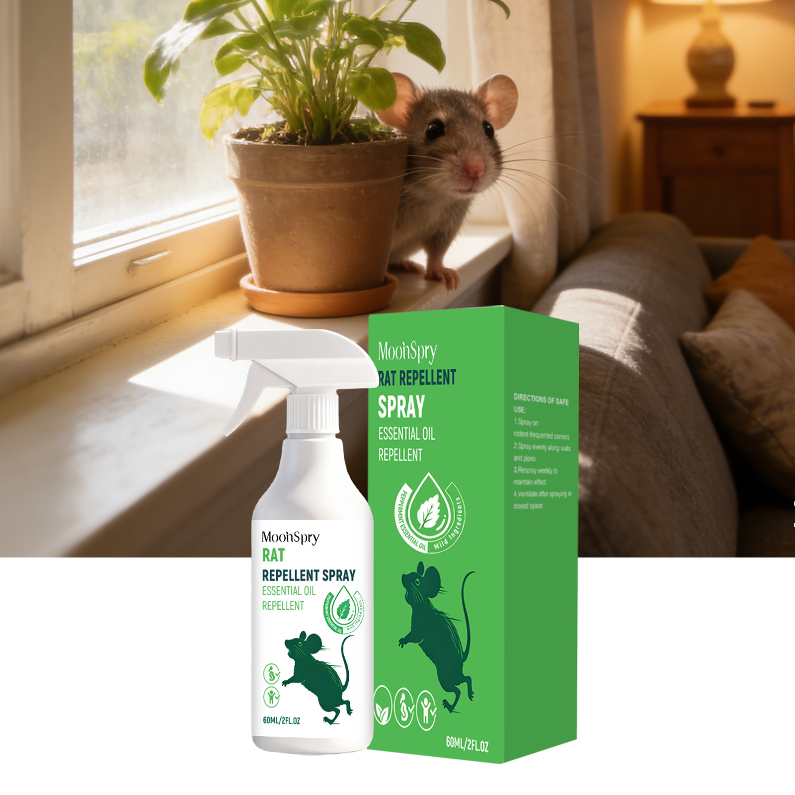 Dieses Nagetierabwehrspray Verströmt Einen Duft, Der Nagetiere Fernhält. Es Kann In Ecken Und Rohren Versprüht Werden Und Ist Sowohl Für Den Innen- Als Auch Für Den Außenbereich Geeignet. – 60 Ml -- B
