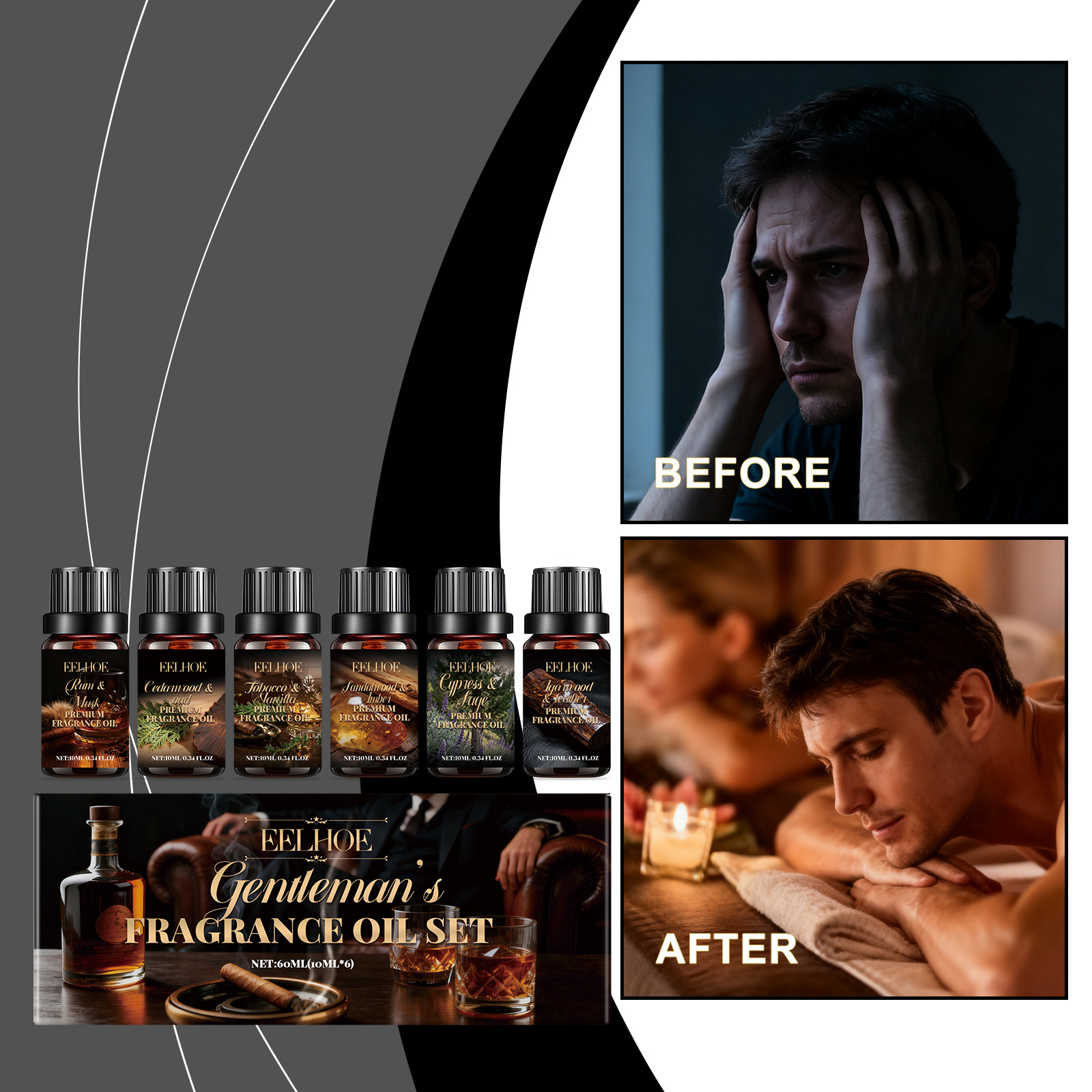Duftöl-set Für Herren – Erfrischt Die Raumluft, Schafft Eine Entspannende Atmosphäre Und Bietet Tägliche Kräuter-aromatherapie – 60 Ml (6 X 10 Ml) -- Biemmedue