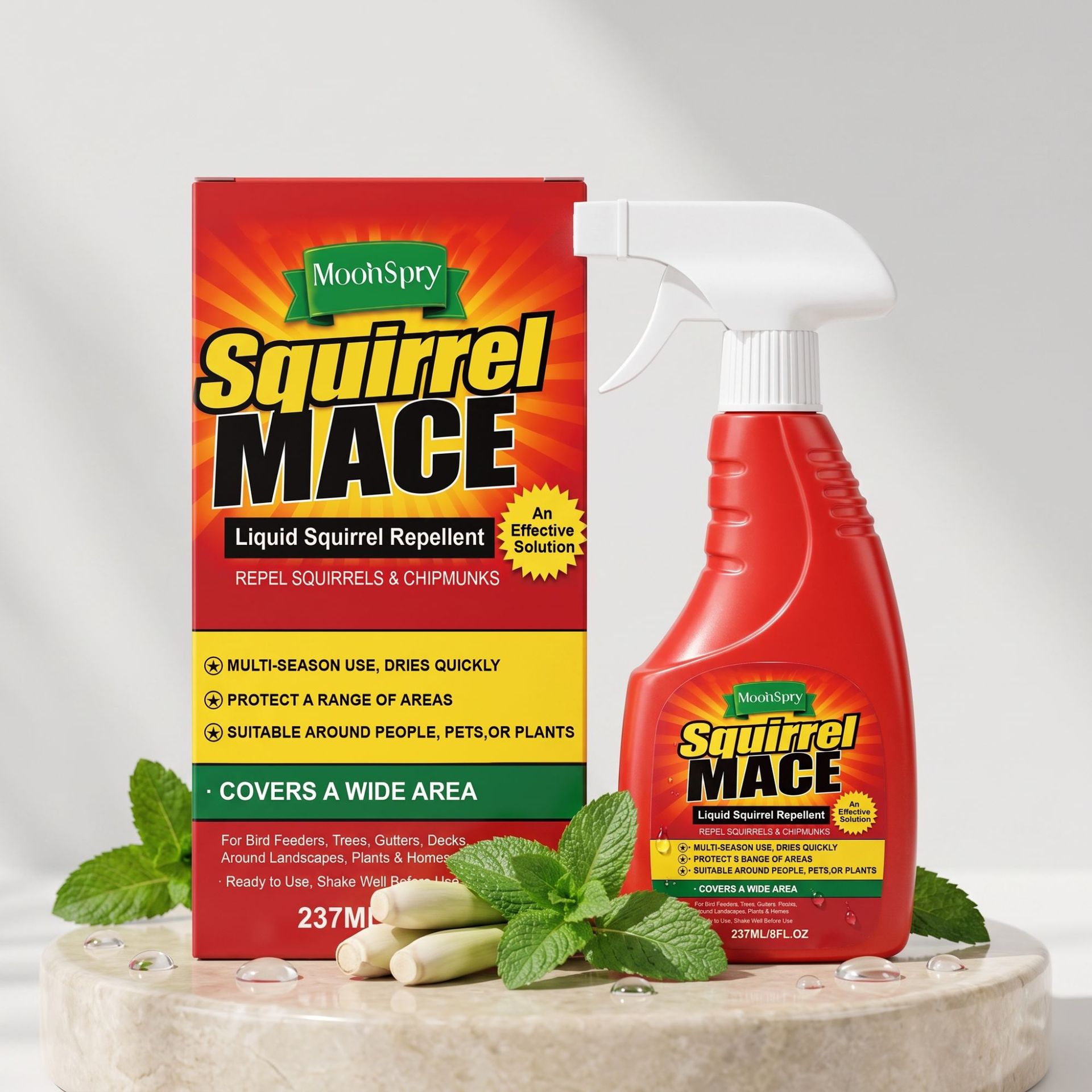 Eichhörnchenabwehrspray Bildet Eine Geruchsbarriere, Wehrt Nagetiere Auf Natürliche Weise Ab Und Ist Für Verschiedene Anwendungsbereiche Geeignet – 237 Ml -- Biemmedue