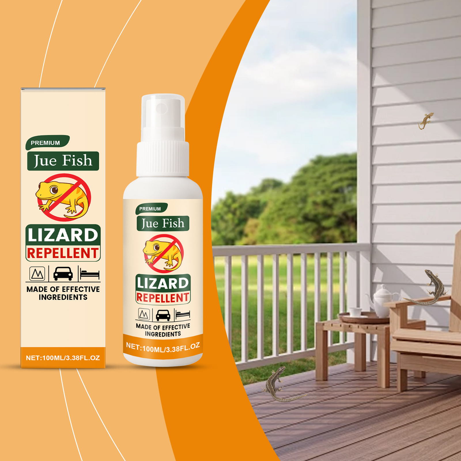 Eidechsenabwehrspray, Tragbares Haushaltsspray Zur Abwehr Von Geckos Und Eidechsen, Sicher Und Einfach In Der Anwendung Für Drinnen Und Draußen – 100 Ml -- Biemmedue