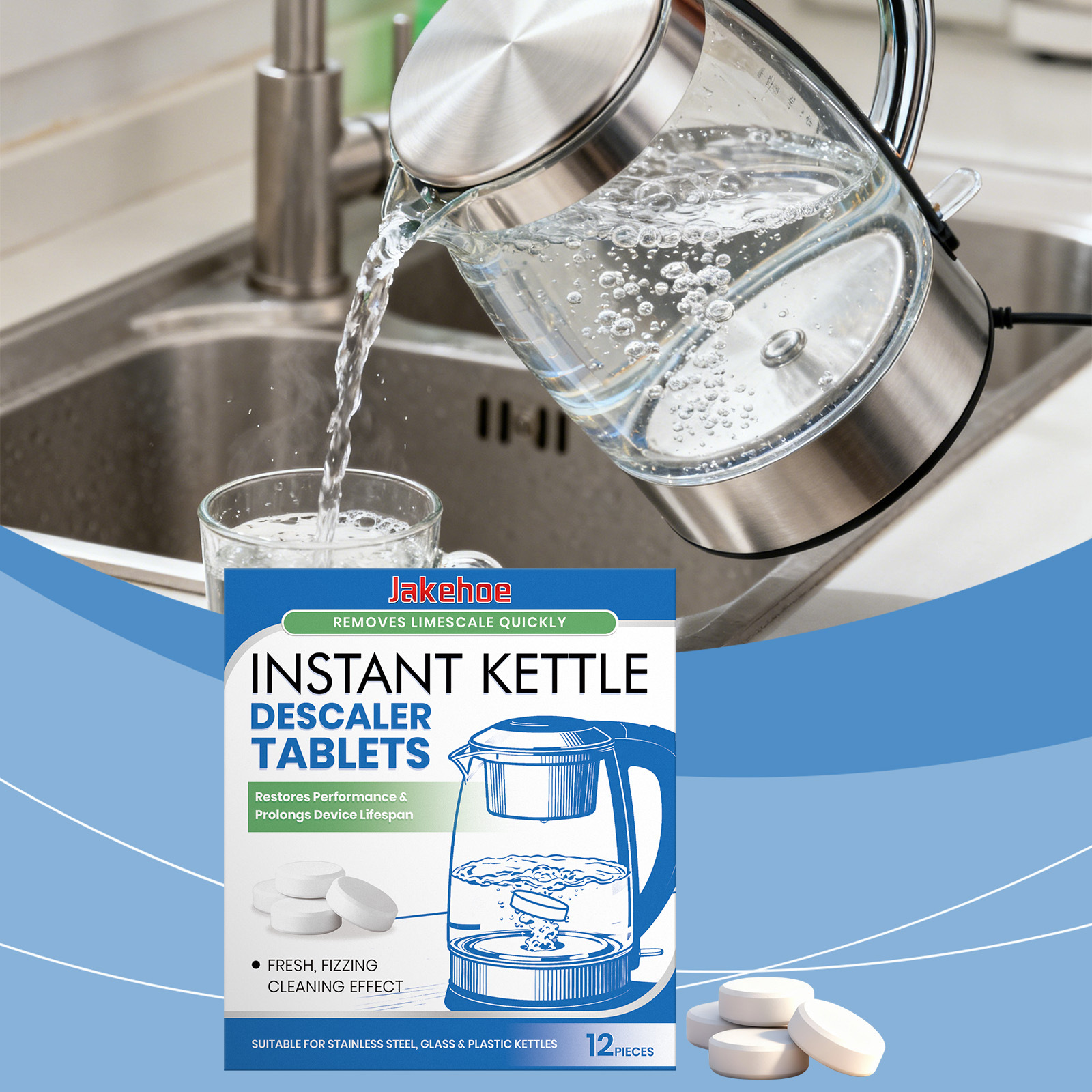 Entkalkungstabletten Für Wasserkocher, Brausetabletten Zur Reinigung Und Aufhellung Von Wasserkochern, Universelle Entkalkungstabletten – 12 Stück -- Biemmedue