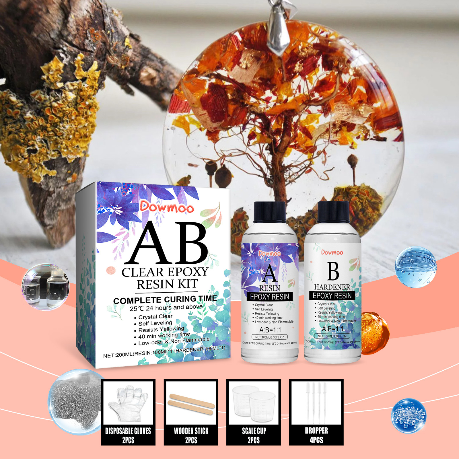 Epoxidharz Für Handgefertigte Kristalltropfen – Robust Und Harzhaltig Mit Vergilbenden Rückständen – Diy-material – Epoxidharz-ab-kleber – 200-ml-set -- Biemmedue