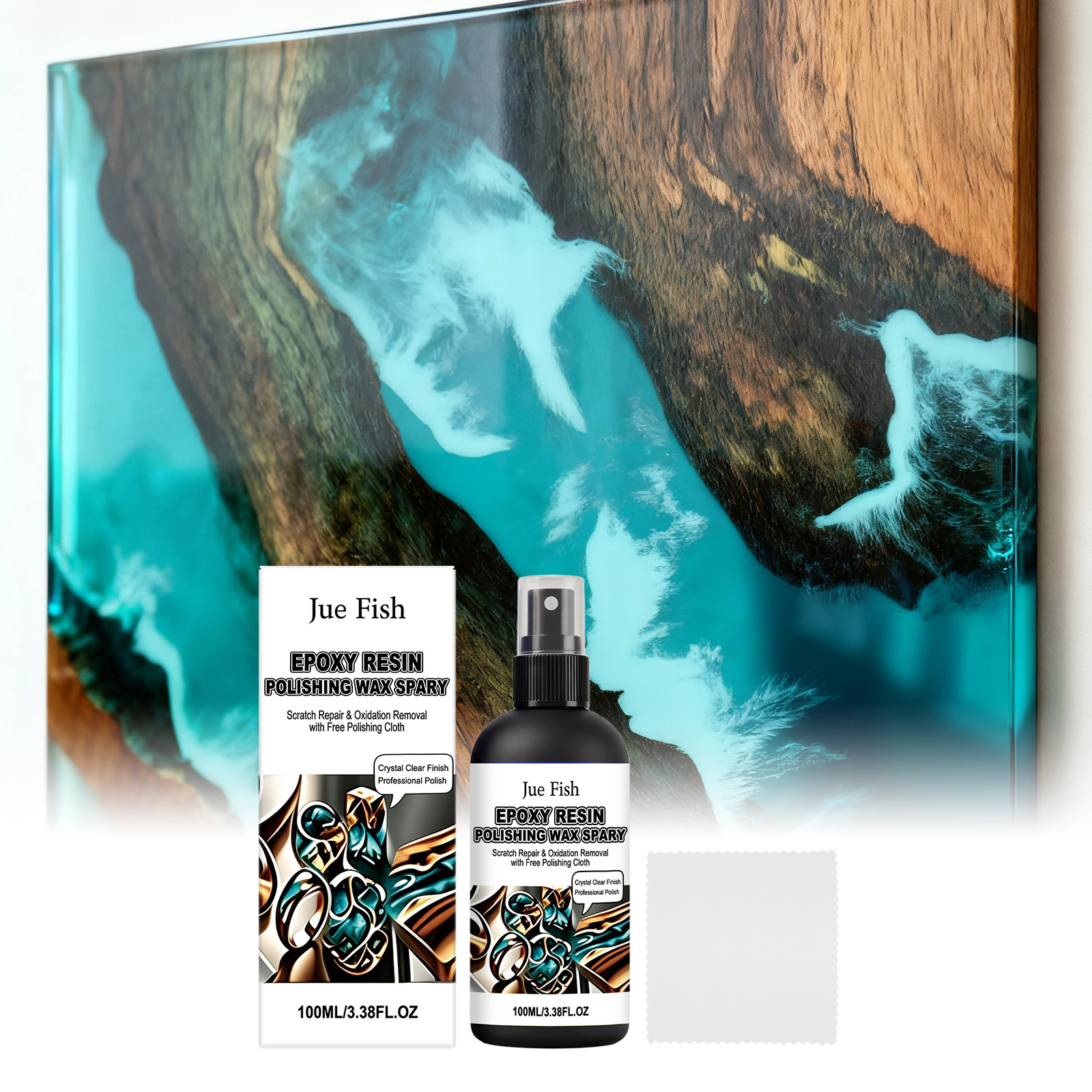 Epoxidharz-polierspray Zur Reinigung, Fleckenentfernung Und Täglichen Pflege Von Harzprodukten – 100 Ml + Handtuch -- Biemmedue