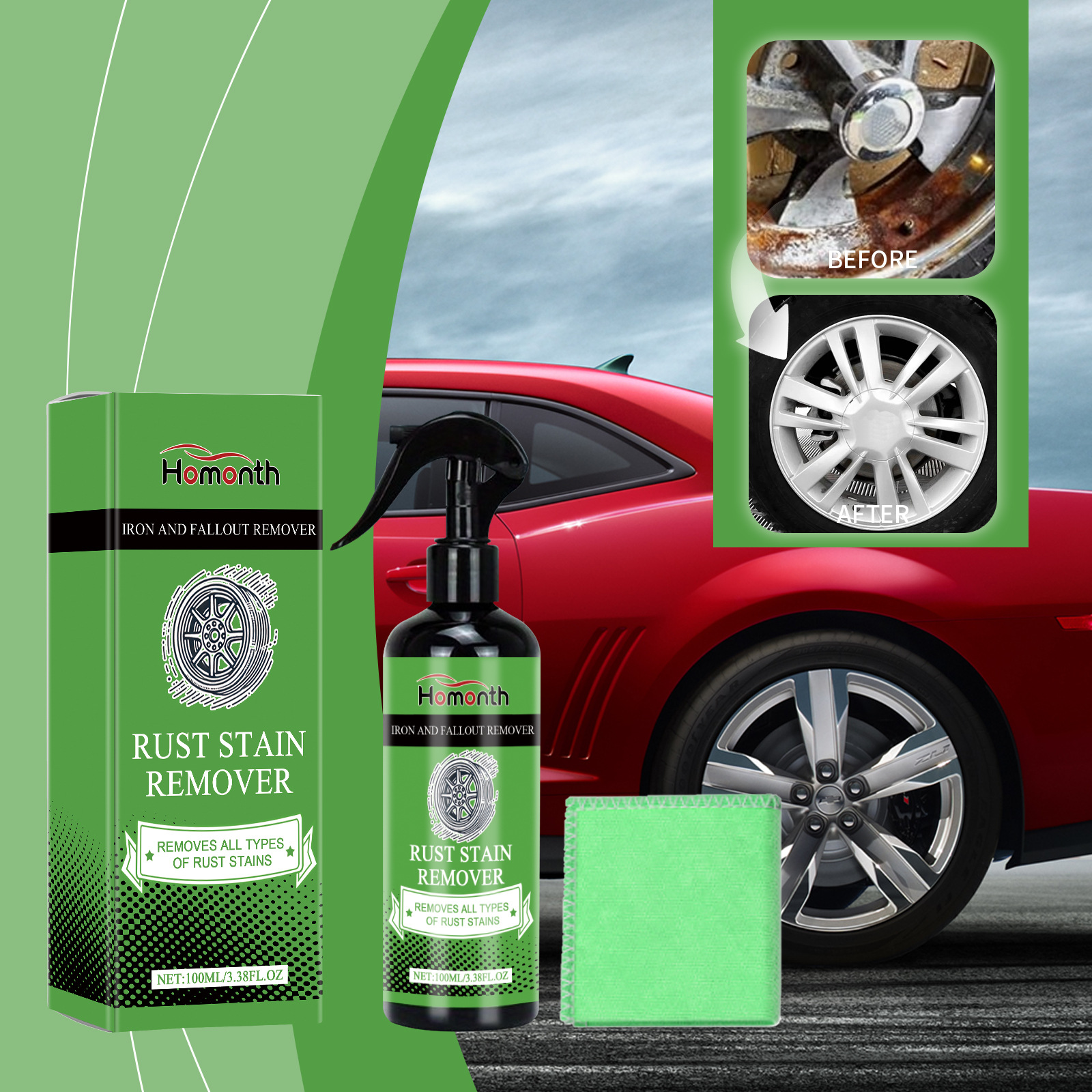 Felgen-rostentfernungsspray – Reinigung, Fleckenentfernung, Rostentfernung, Polieren Und Pflege Von Autofelgen – 100 Ml Felgen-rostentfernungsspray + Tuch -- Biemmedue