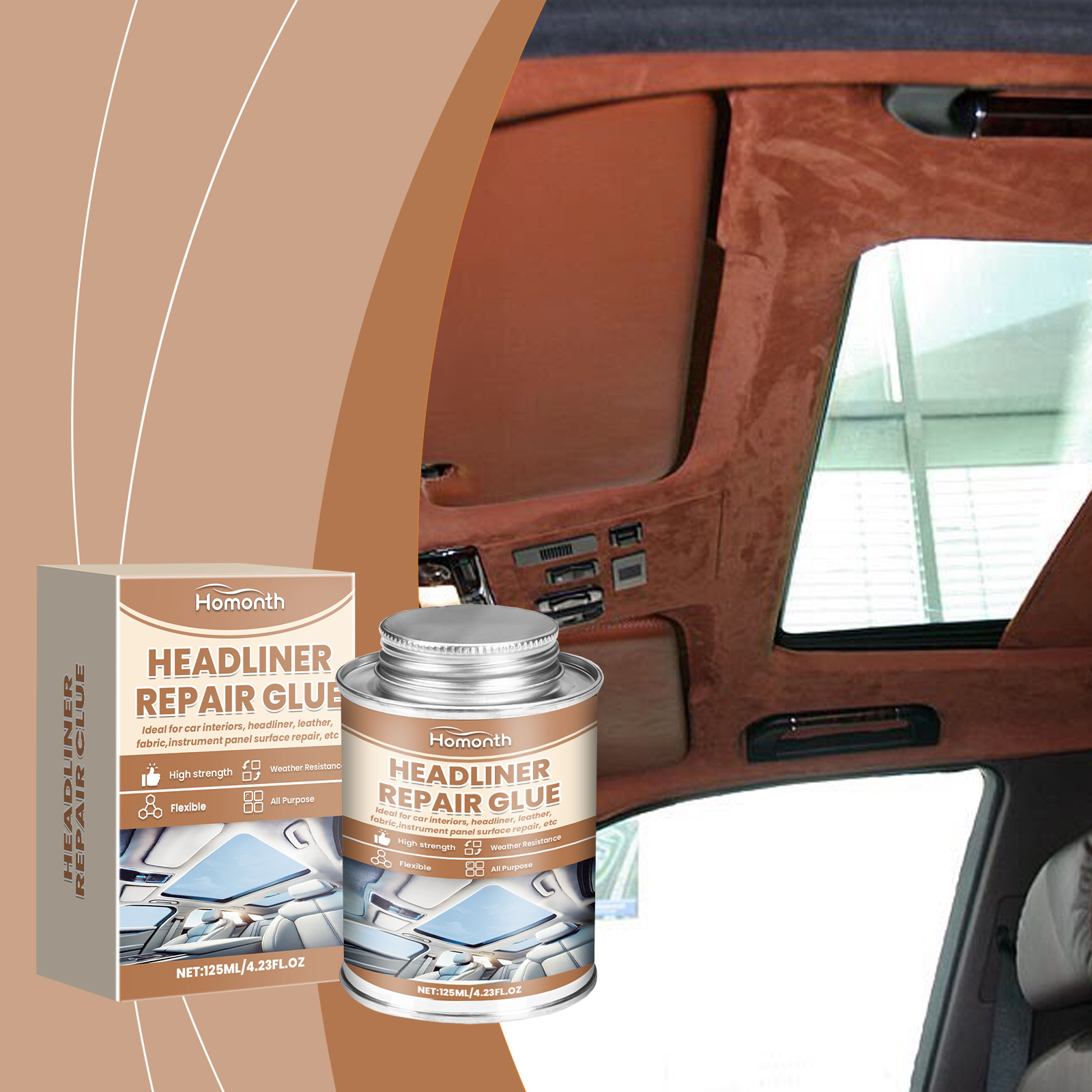Flexibler Dachreparaturkleber Zur Ausbesserung Und Restaurierung Von Rissen Im Dachhimmel, In Stoffen Und Leder Im Fahrzeuginnenraum – 125 Ml -- Biemmedue