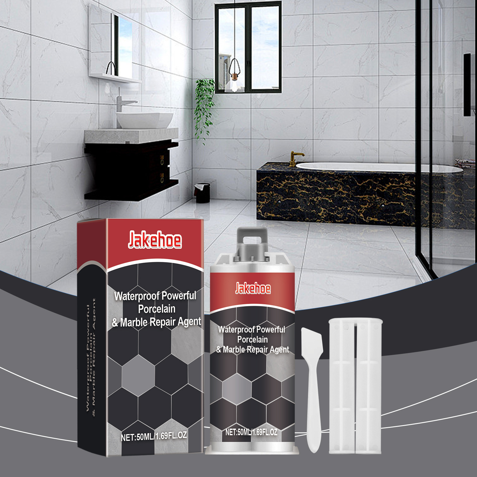 Fliesenkleber Für Den Heimgebrauch, Badezimmerfliesen, Bodenfliesen, Marmor, Wasserdichter Ab-fugenfüller – Fliesenreparaturkleber 50 Ml × 1 + Druckstab × 1 + Spachtel × 1 -- Biemmedue
