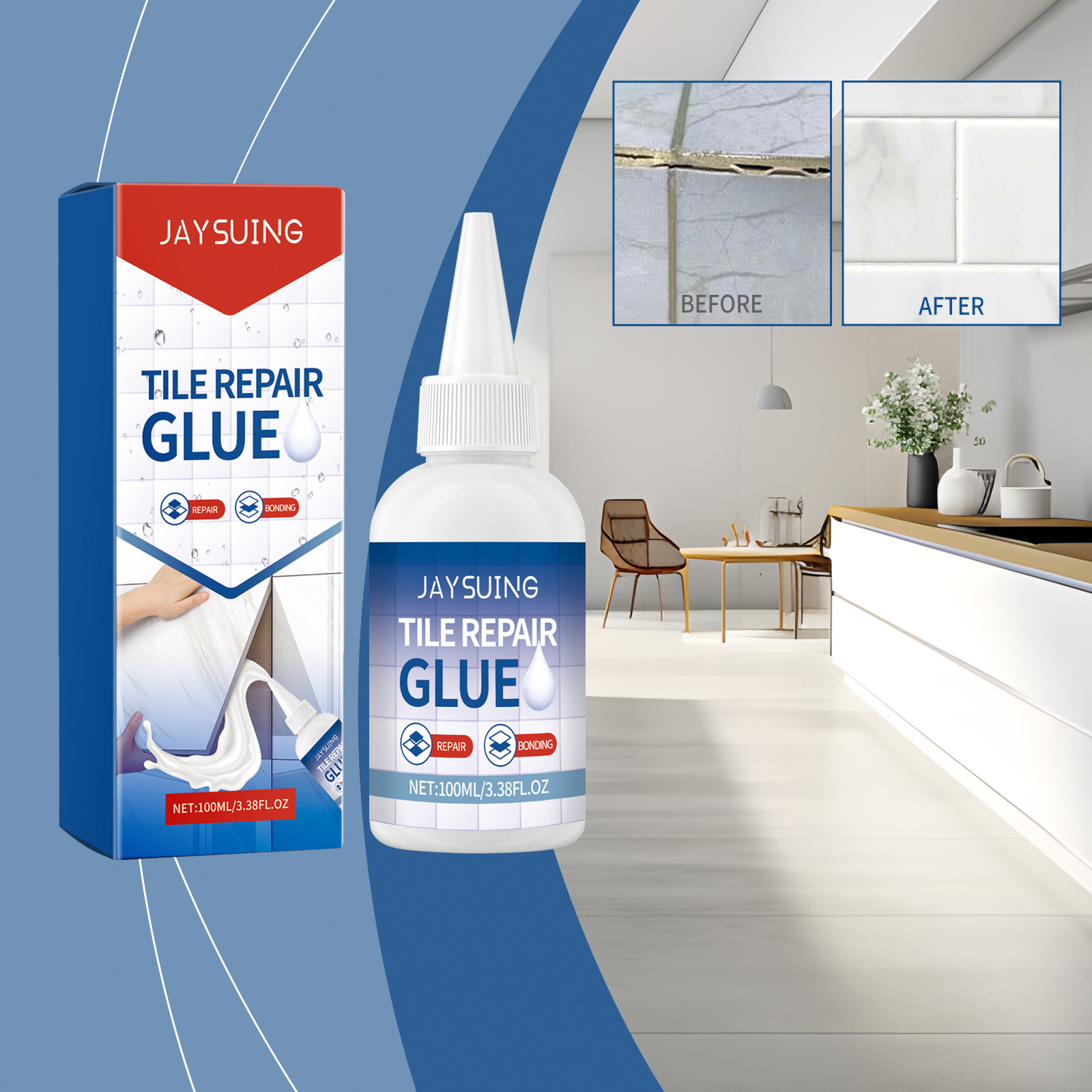 Fliesenreparaturkleber Für Wohnzimmer- Und Küchenböden: Wasserdicht, Leckreparatur, Versiegelung Und Pflege – 100 Ml -- Biemmedue