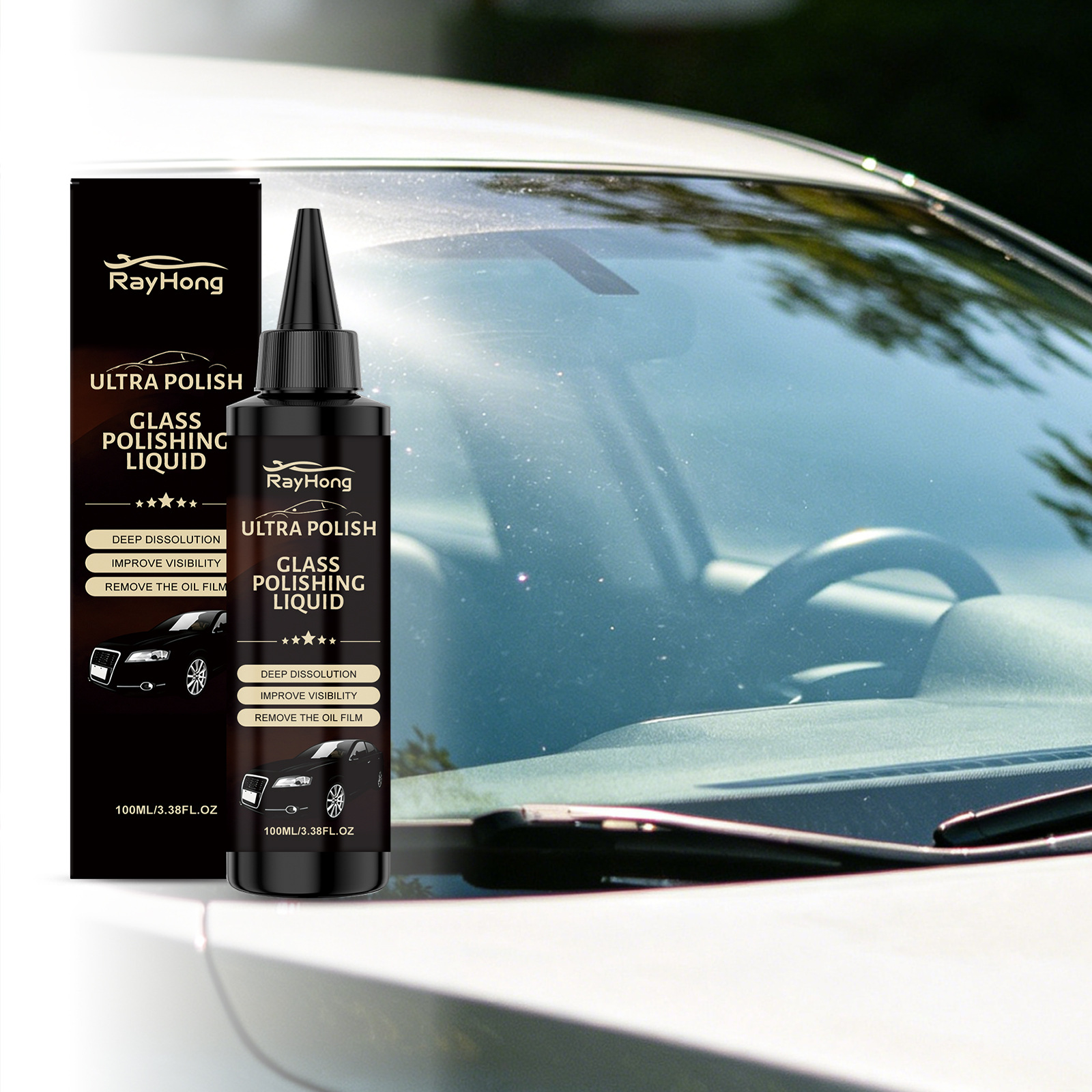 Glaspolierflüssigkeit Für Die Autoreinigung, Entfernung Von Ölfilmen Und Wasserflecken, Glaspflege, Polieren, Instandhaltung Und Reinigung – 100 Ml -- Biemmedue