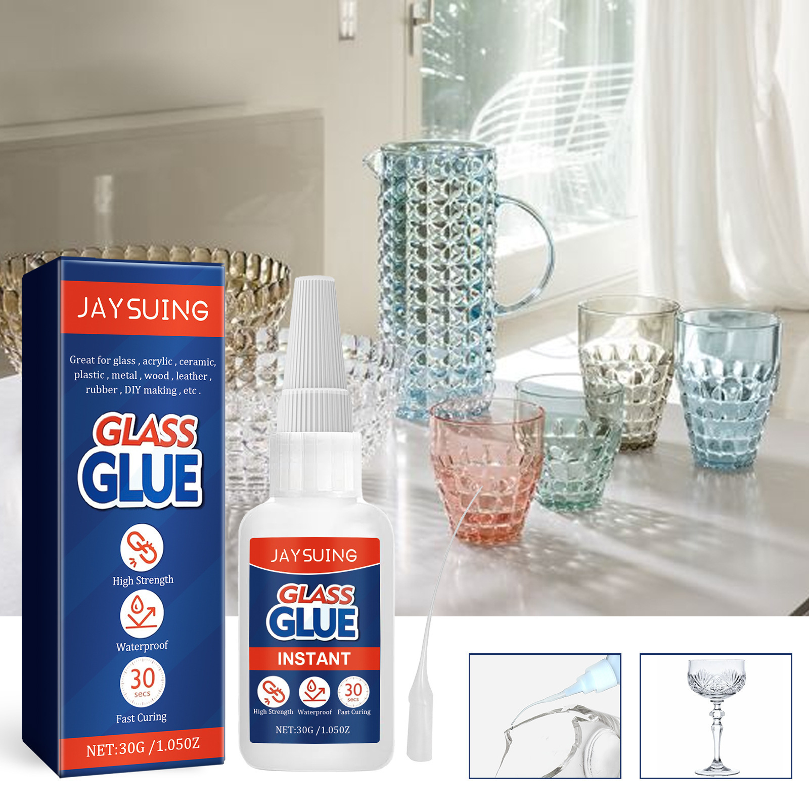 Glasreparaturkleber, Multifunktionaler Acrylkleber Für Effektives Kleben Und Reparieren Von Glas Und Keramik – 30 G × 1 + Pipette × 1 -- Biemmedue