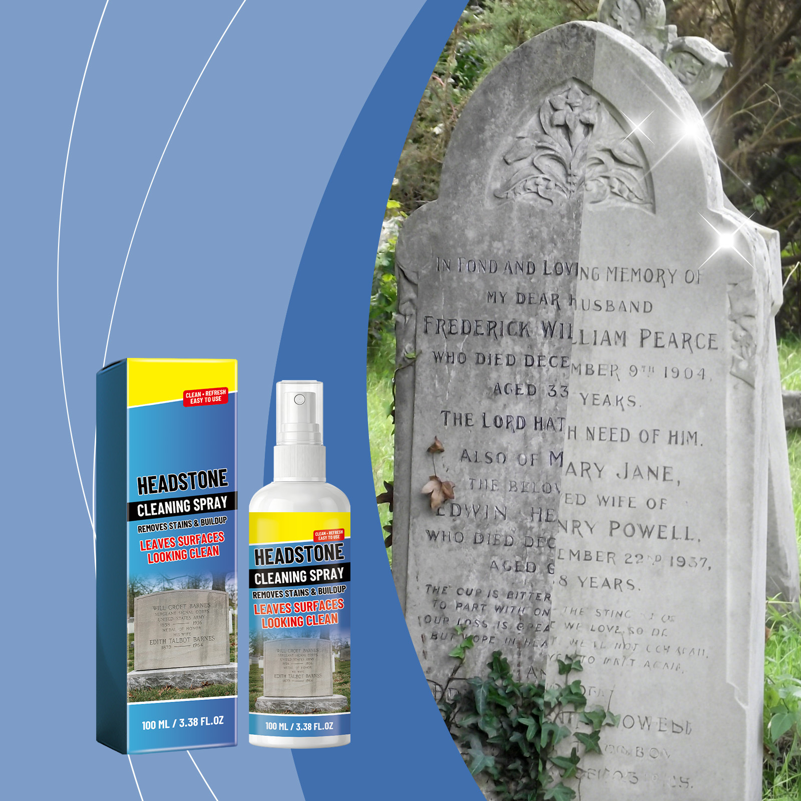 Grabstein-reinigungsspray: Die Sanfte Formel Reinigt Und Hellt Grabsteinoberflächen Auf, Entfernt Flecken Und Ermöglicht Eine Bequeme Pflege – 100 Ml -- Biemmedue