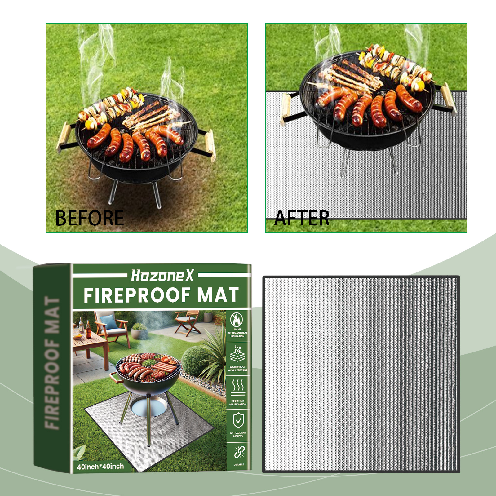 Grillmatte Für Den Außenbereich, Wasserdichte, Quadratische Und Strapazierfähige Matte Für Rasen- Und Terrassengrills – 1 Stück -- Biemmedue