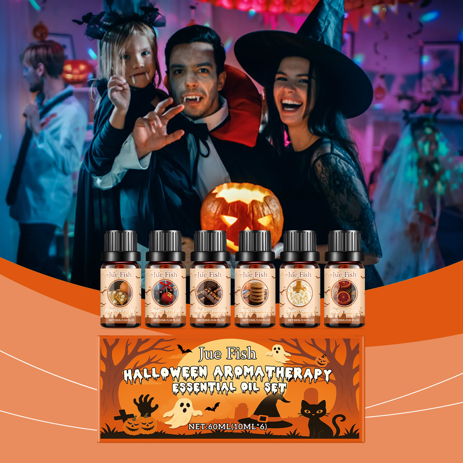 Halloween Aromatherapie-set Mit Ätherischen Ölen Für Zuhause, Diy-diffusor, Frischer Duft, Geschenkbox Mit Raumduftöl – 60 Ml (10 Ml X 6) -- Biemmedue