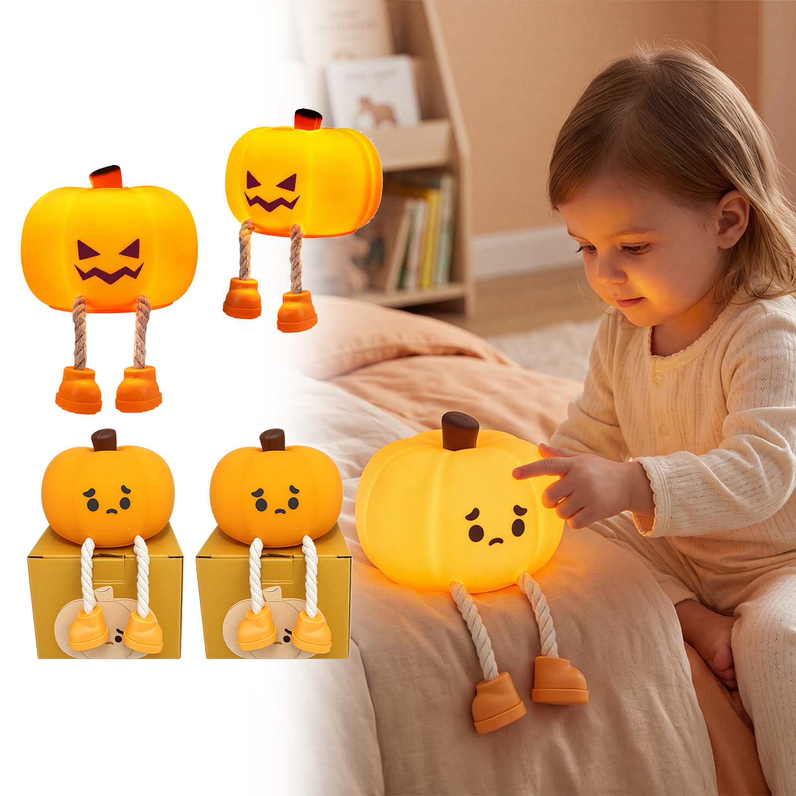 Halloween-kürbis-nachtlichter – Lustige Und Niedliche Kürbis-dekorationen Für Kinderzimmer Und Schlafzimmer – Traurige Kürbisse 2 -- Biemmedue