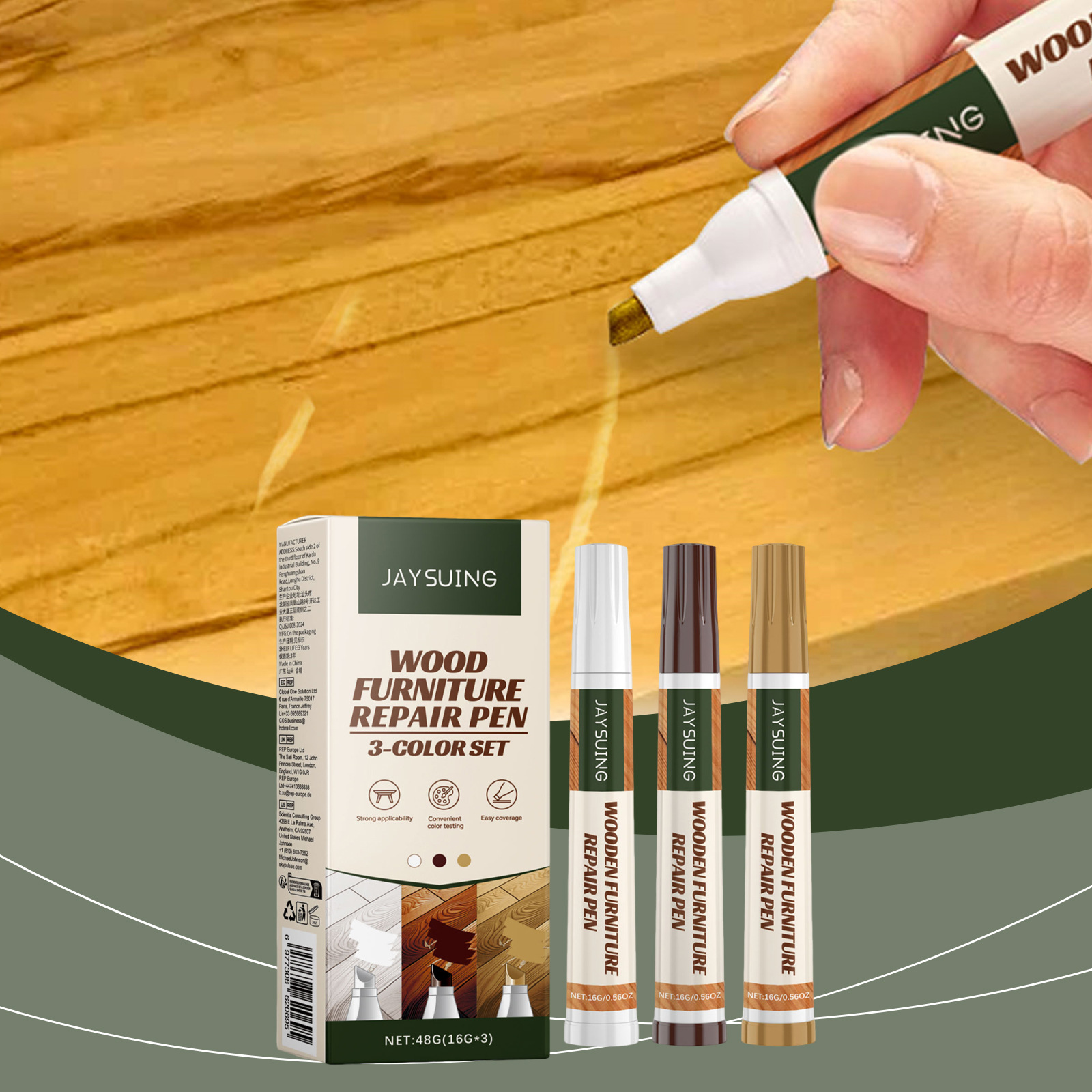 Holzmöbel-pflegestift, Holztür-farbreparaturstift, Lackausbesserungsstift Für Möbel, Bodenkratzer-reparaturstift – Drei Farben (weiß, Eiche, Walnuss) -- Biemmedue