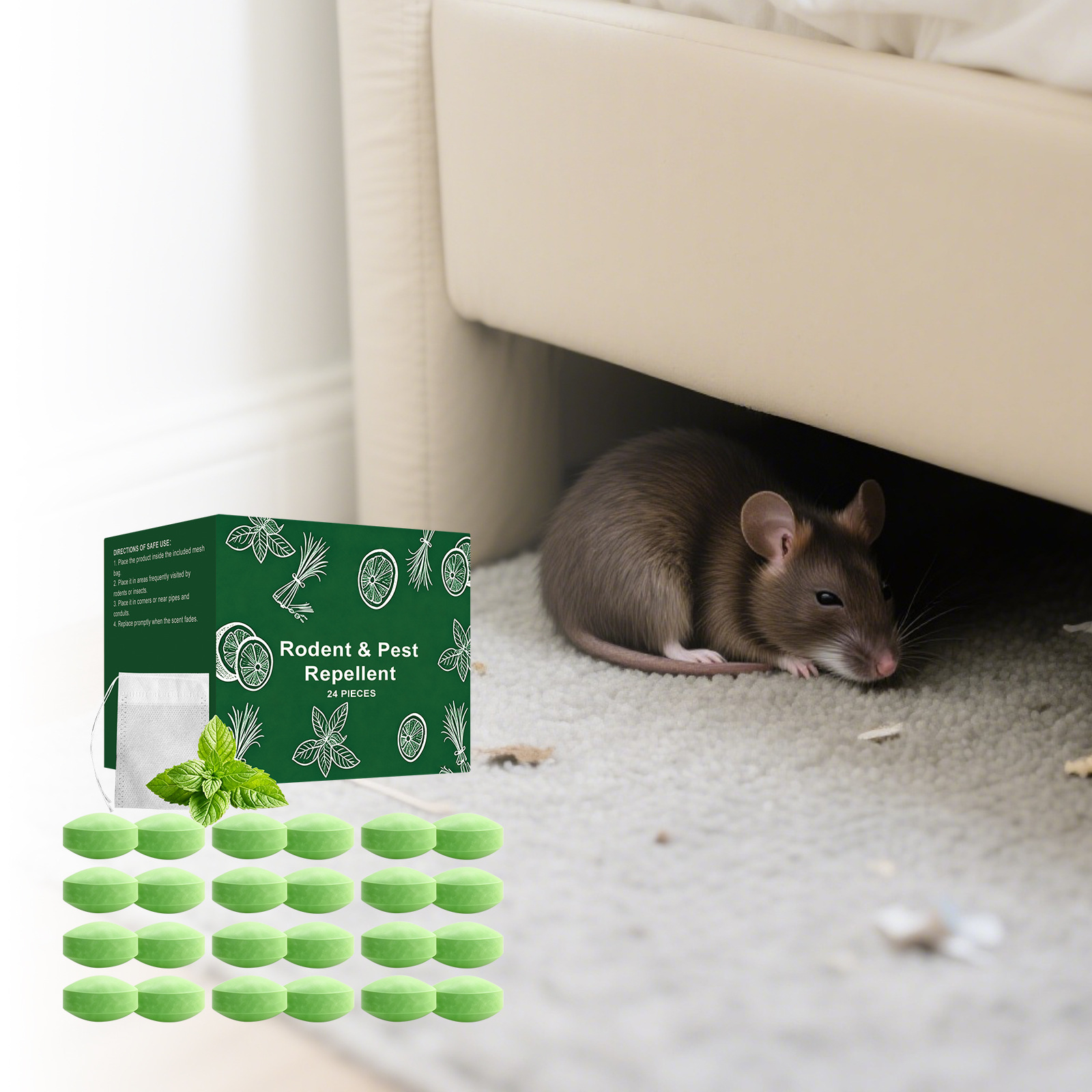 Insekten- Und Nagerabwehrtabletten, Geeignet Für Drinnen Und Draußen, Frisch Und Schützend, Stich- Und Störfest, Praktisches Insekten- Und Nagerabwehrprodukt – 24 Tabletten, 1 Netzbeutel -- Biemmedue