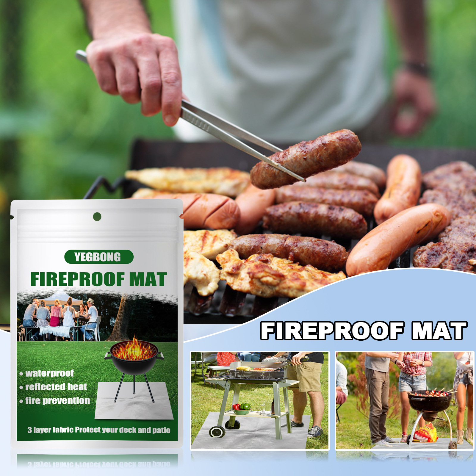 Isolierte Outdoor-grillmatte, Rasenfeuerstellenmatte, Terrassenmatte, Silberne Rechteckige Robuste Isoliermatte -- Silbernes Rechteck 80100cm, Verpackt. -- De