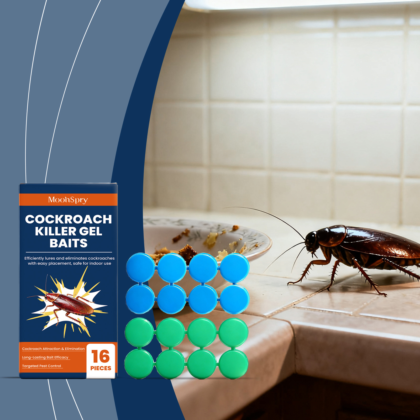 Kakerlakenköder Für Den Täglichen Gebrauch Im Haushalt, In Küche Und Wohnzimmer, Praktisches Insektenabwehrmittel Und -tötend – 16 Kakerlakenköder + 16 Klebstoffstücke -- Biemmedue
