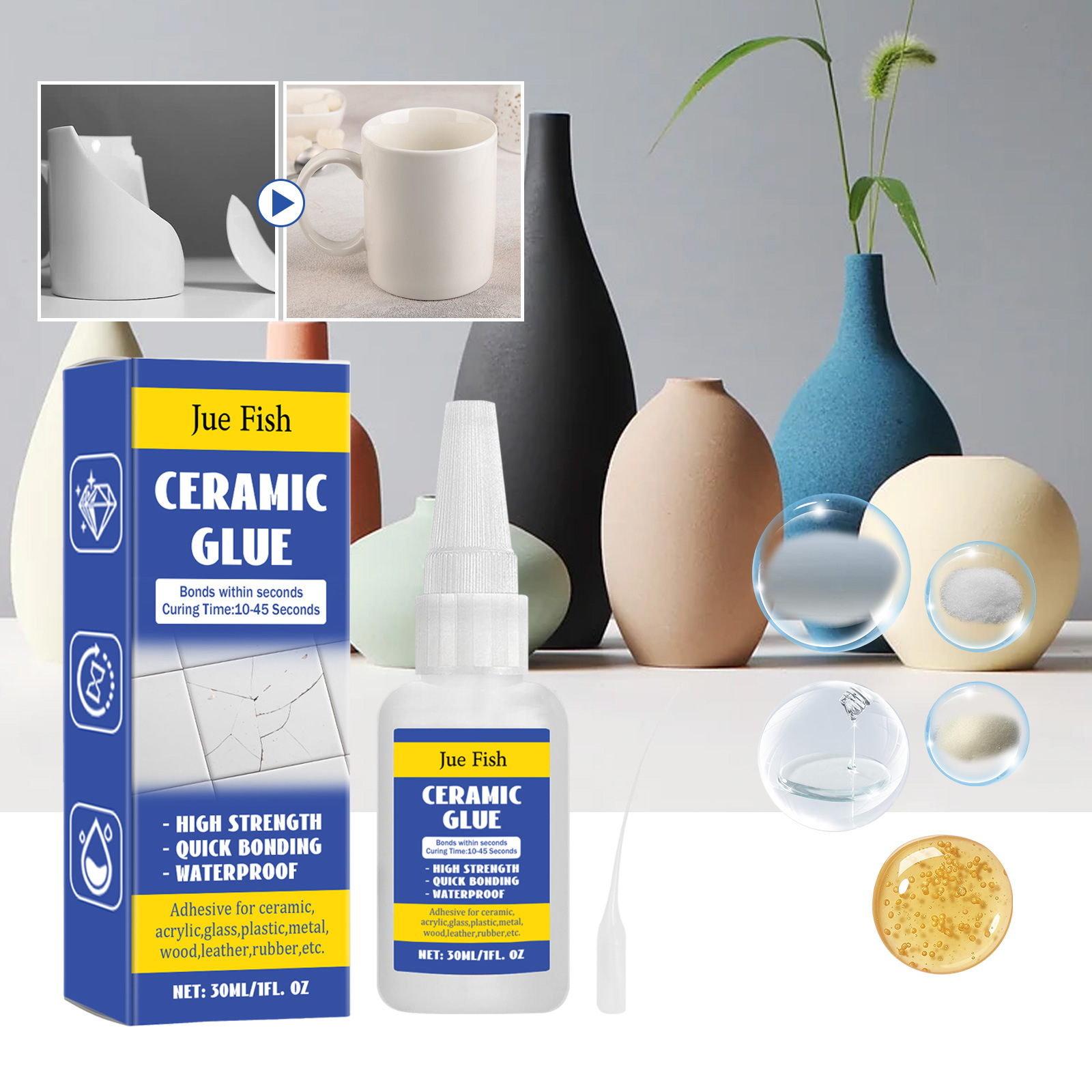 Keramikkleber Für Den Heimgebrauch, Ideal Zum Verkleben Von Keramikfugen Und -beschädigungen, Multifunktionaler Kleber – Keramikreparaturkleber 30 Ml + Pipette -- Biemmedue