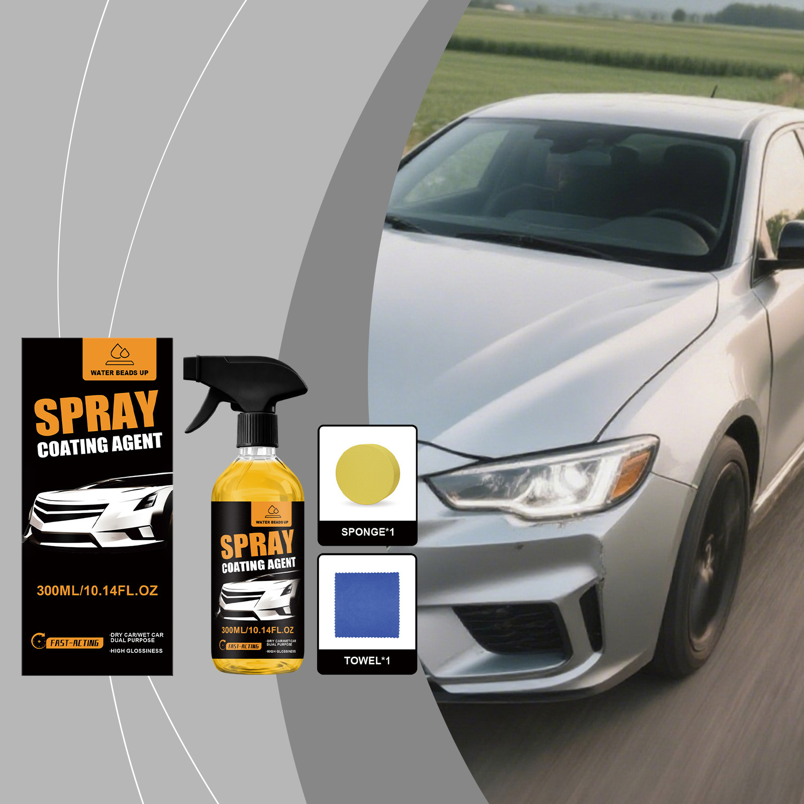 Lackversiegelungs-sprühset Für Autos, Geeignet Für Nass- Und Trockenanwendung, Sprays Zur Entfernung Von Wasserflecken, Rückständen Und Zur Punktuellen Reinigung Von Keramikoberflächen – 300 Ml + 1 Sc