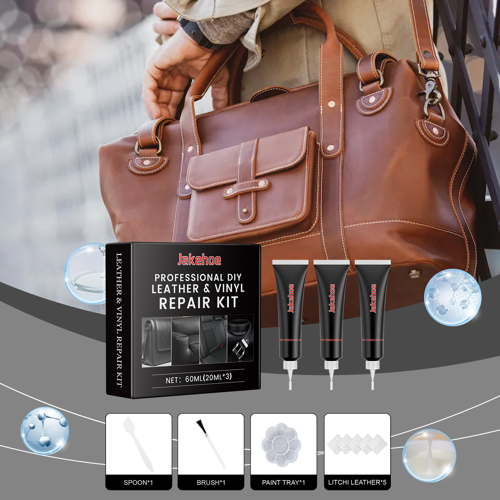 Lederpflege-set Für Möbel, Sofas, Sitze Und Autoinnenräume – Reinigungs-, Aufbereitungs- Und Reparaturcreme Für Leder – Reparaturcreme 20 Ml X 3 + Farbpalette X 1 + Pinsel X 1 + Löffel X 5 -- Biemmedu