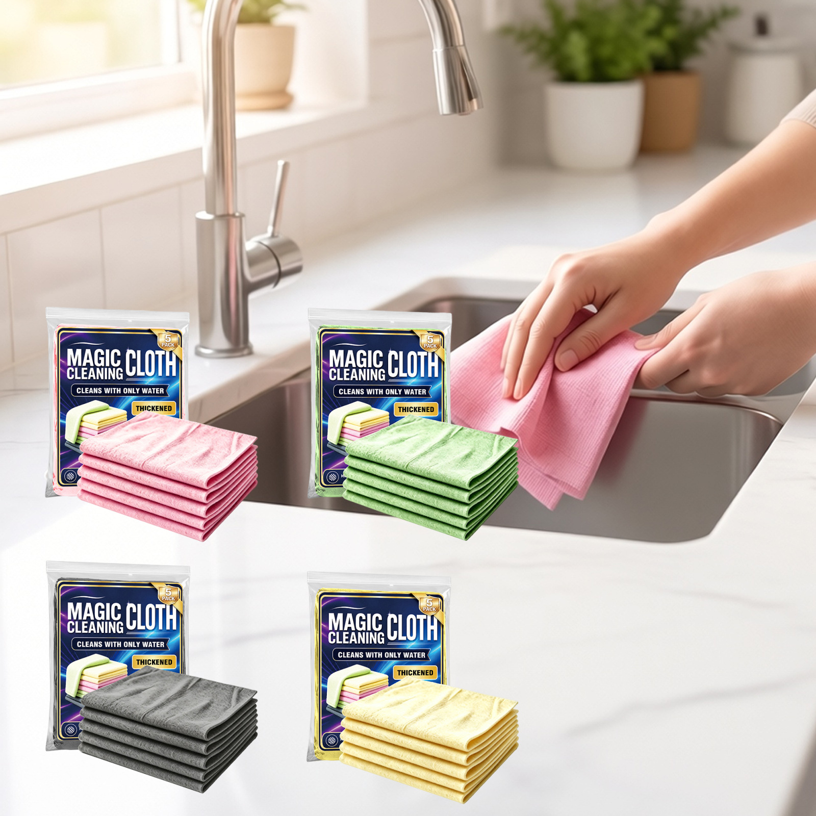 Magisches Reinigungstuch: Weiches Mikrofasertuch Zur Reinigung Von Küchenarbeitsplatten, Esstischen Und Autoinnenräumen – Pink, 5er-pack -- Biemmedue