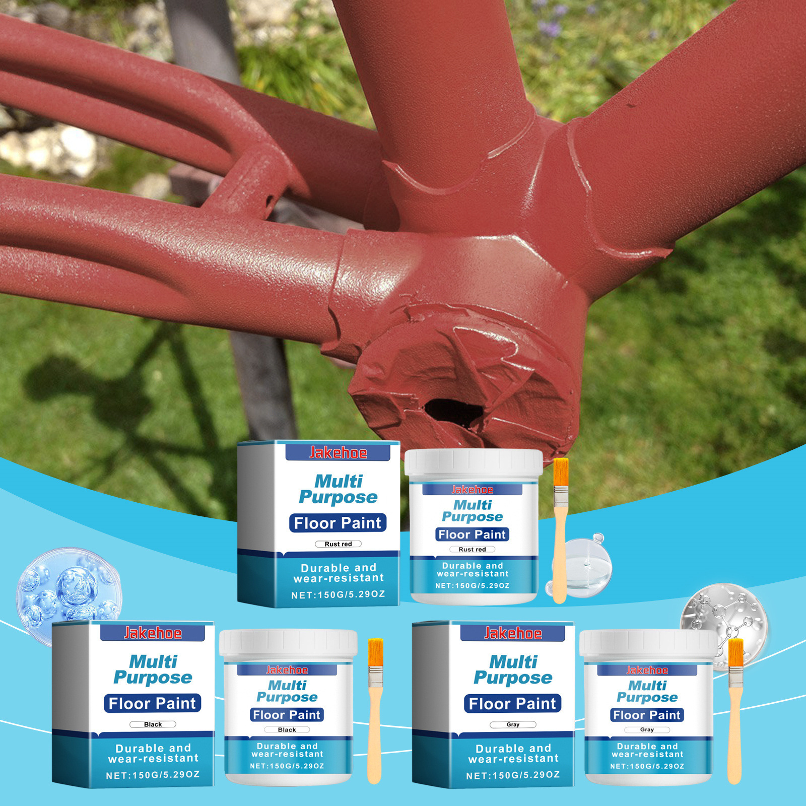 Mehrzweck-bodenfarbe, Wasserfest, Abriebfest, Umweltfreundlich, Leicht Aufzutragen, Starke Haftung, Renovierungsfarbe Für Metallböden – Rostrot 150 G + Pinsel -- Biemmedue