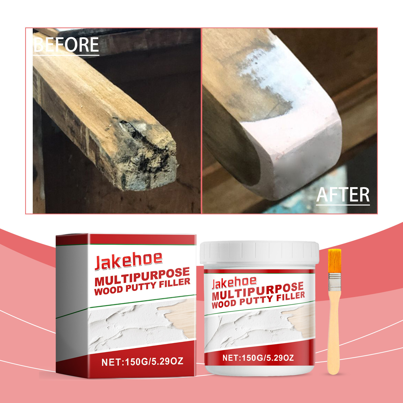 Mehrzweck-holzkitt, Reparaturpaste Für Möbel Und Holz Zum Füllen Von Rissen Und Beschädigungen, Reparatur Von Holzprodukten – 150 G + Pinsel -- Biemmedue
