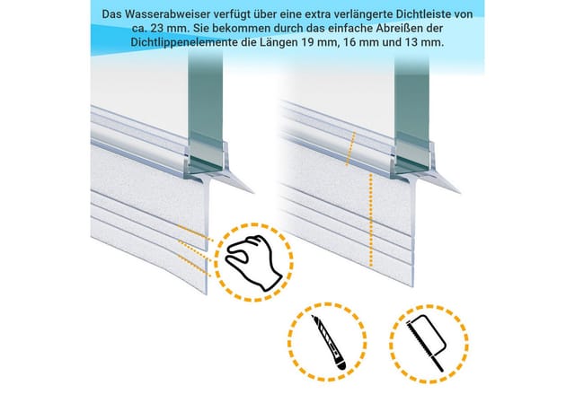 Ersatzdichtung mit extra verlängerter Lippe Duschtürdichtung für Falttür Schwingtür Glasstärke 8 mm Länge 60 cm - Witen&nock