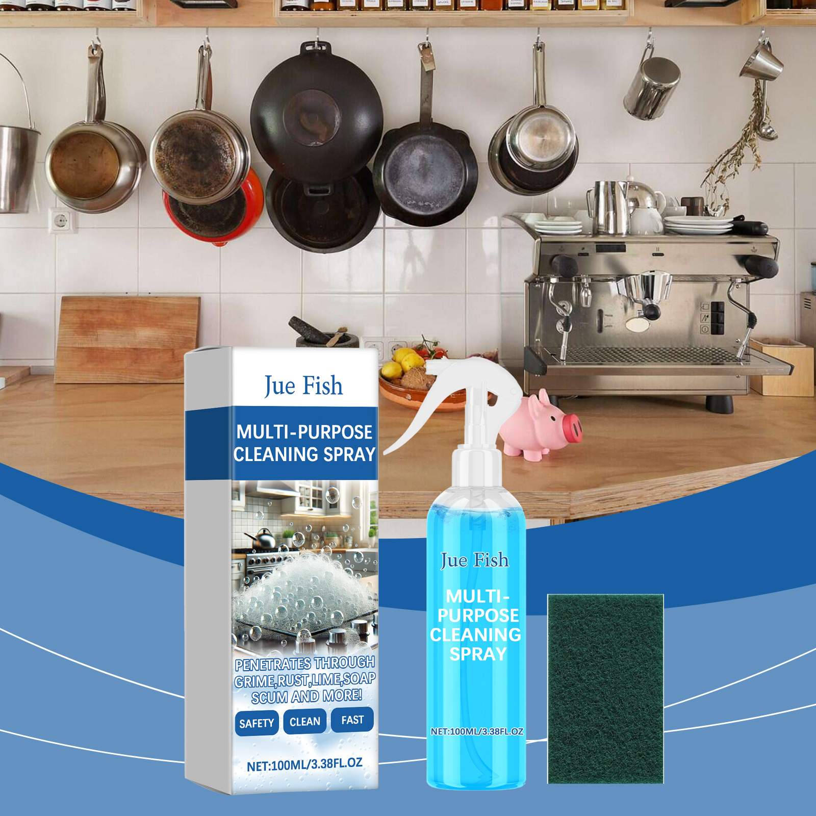 Mehrzweck-schaumreiniger, Schaumfleckenentferner, Deodorant Für Verschiedene Oberflächen – 100 Ml X 1 + Scheuerschwamm X 1 -- Biemmedue