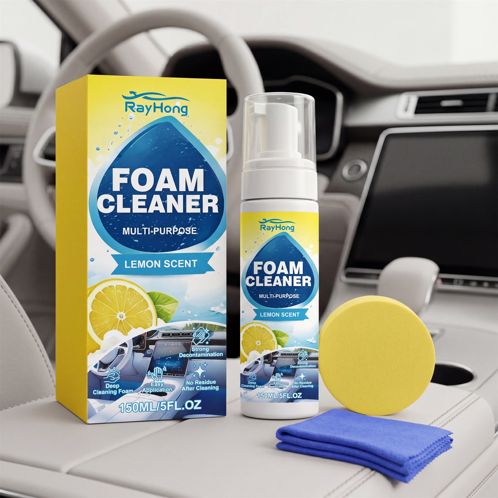 Mehrzweck-schaumreinigungsset Zur Schonenden Reinigung Und Fleckenentfernung Im Fahrzeuginnenraum – 150 Ml1 + Schwamm1 + Handtuch1 -- Biemmedue