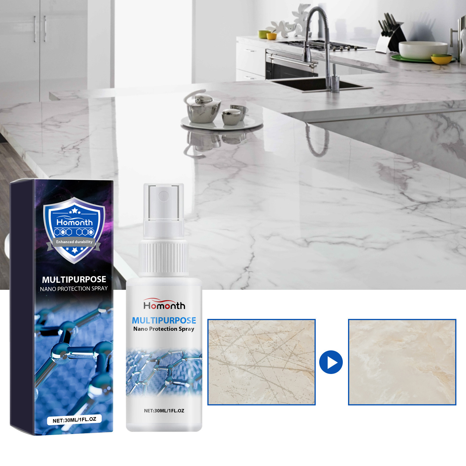 Mehrzweck-schutzspray Zur Kratzerentfernung Und Oberflächenreinigung Von Fliesenarbeitsplatten – 30 Ml -- Dtekgaz