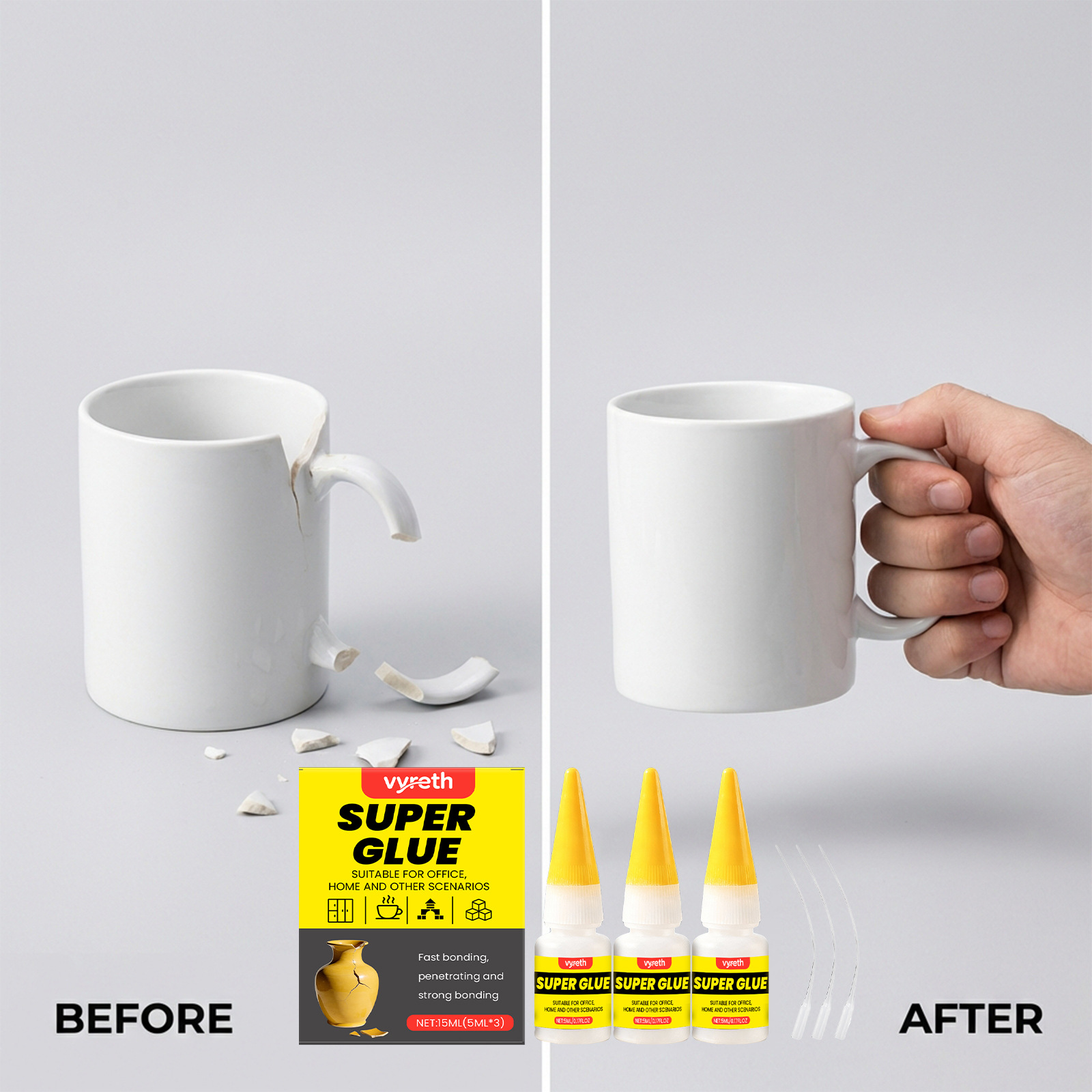 Mehrzweckkleber Zum Festen Verkleben Von Rissen In Metall, Kunststoff, Gummi Und Keramik Tragbar Für Den Heimgebrauch – 15 Ml Reparaturkleber (3 X 5 Ml) + 3 Pipetten -- Biemmedue