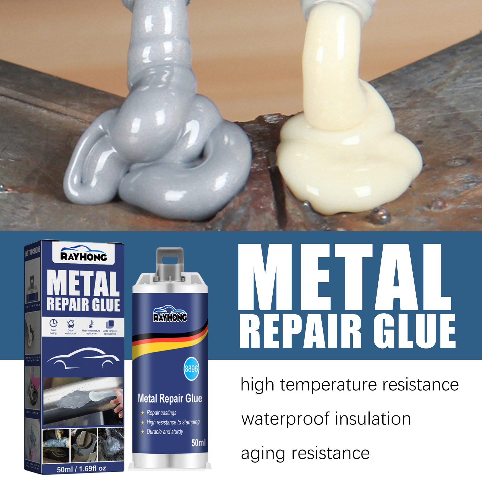 Metallgusskleber, Hochtemperaturbeständiger Schweißkleber, Zum Ausbessern Von Hohlräumen, Poren Und Rissen In Metallgussteilen – 50-ml-set -- Biemmedue